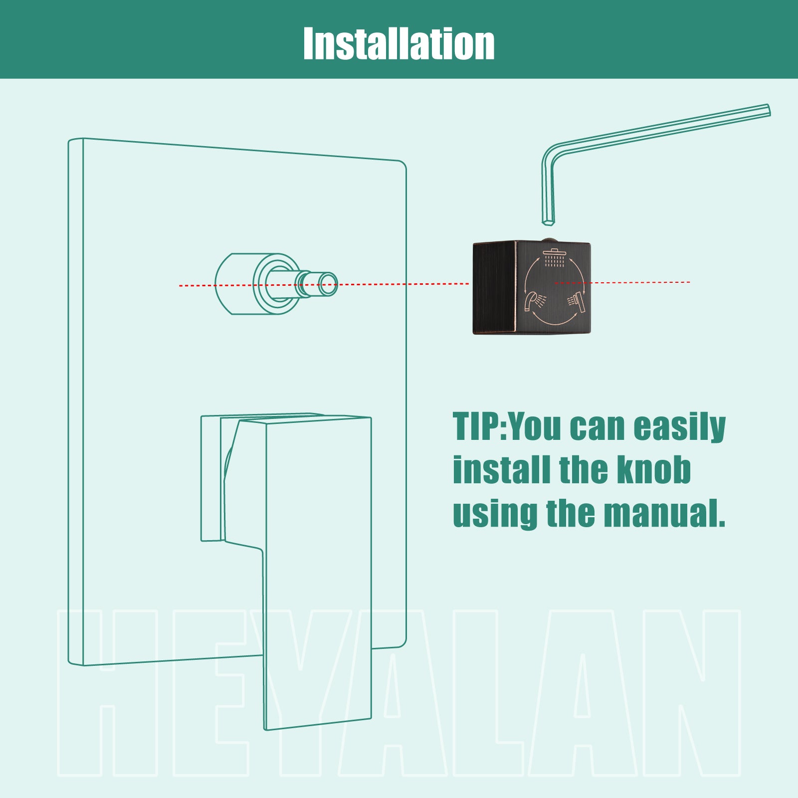 Heyalan Shower Diverter Knob 3 functions Shower Water Flow Converter Square