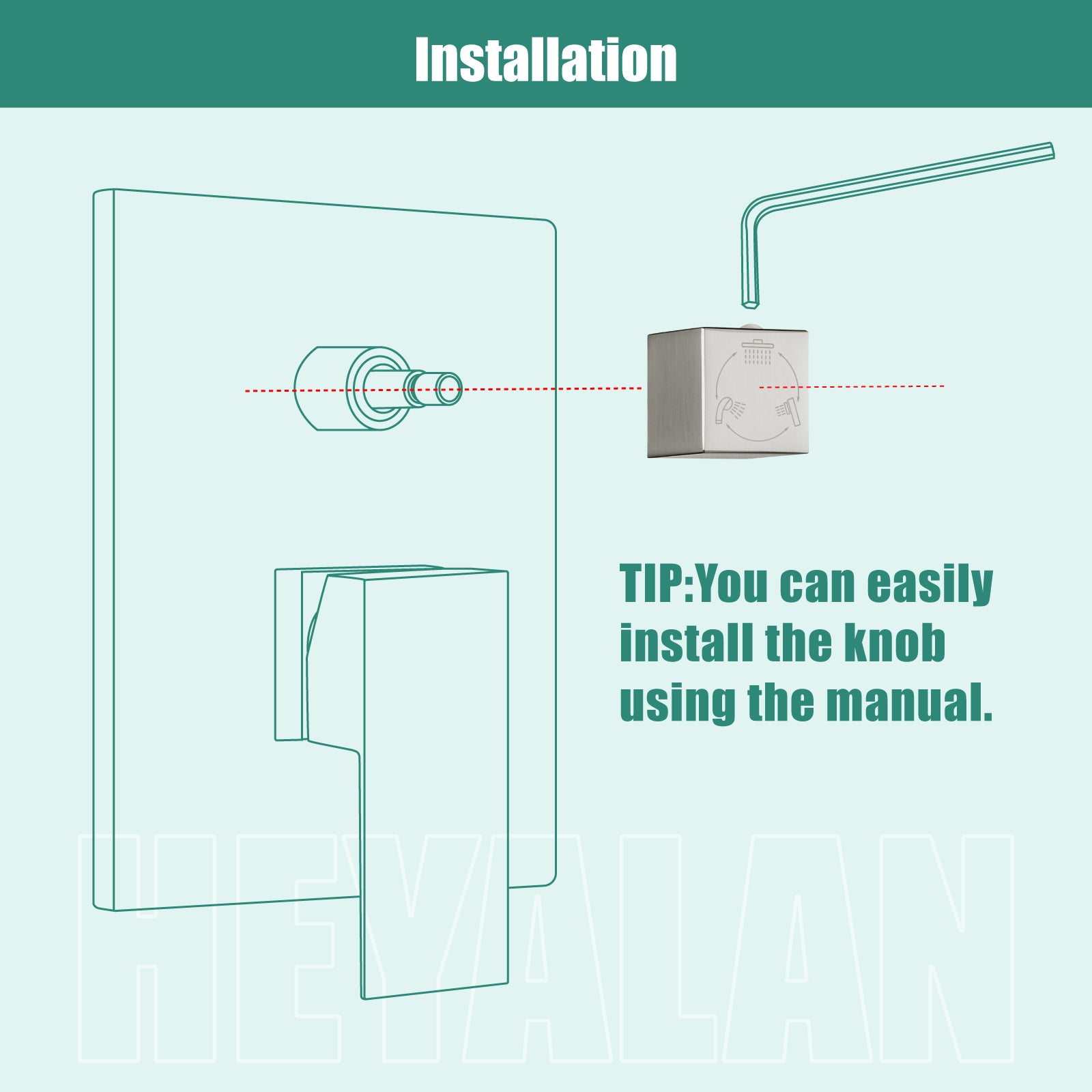 Heyalan Shower Diverter Knob 3 functions Shower Water Flow Converter Square