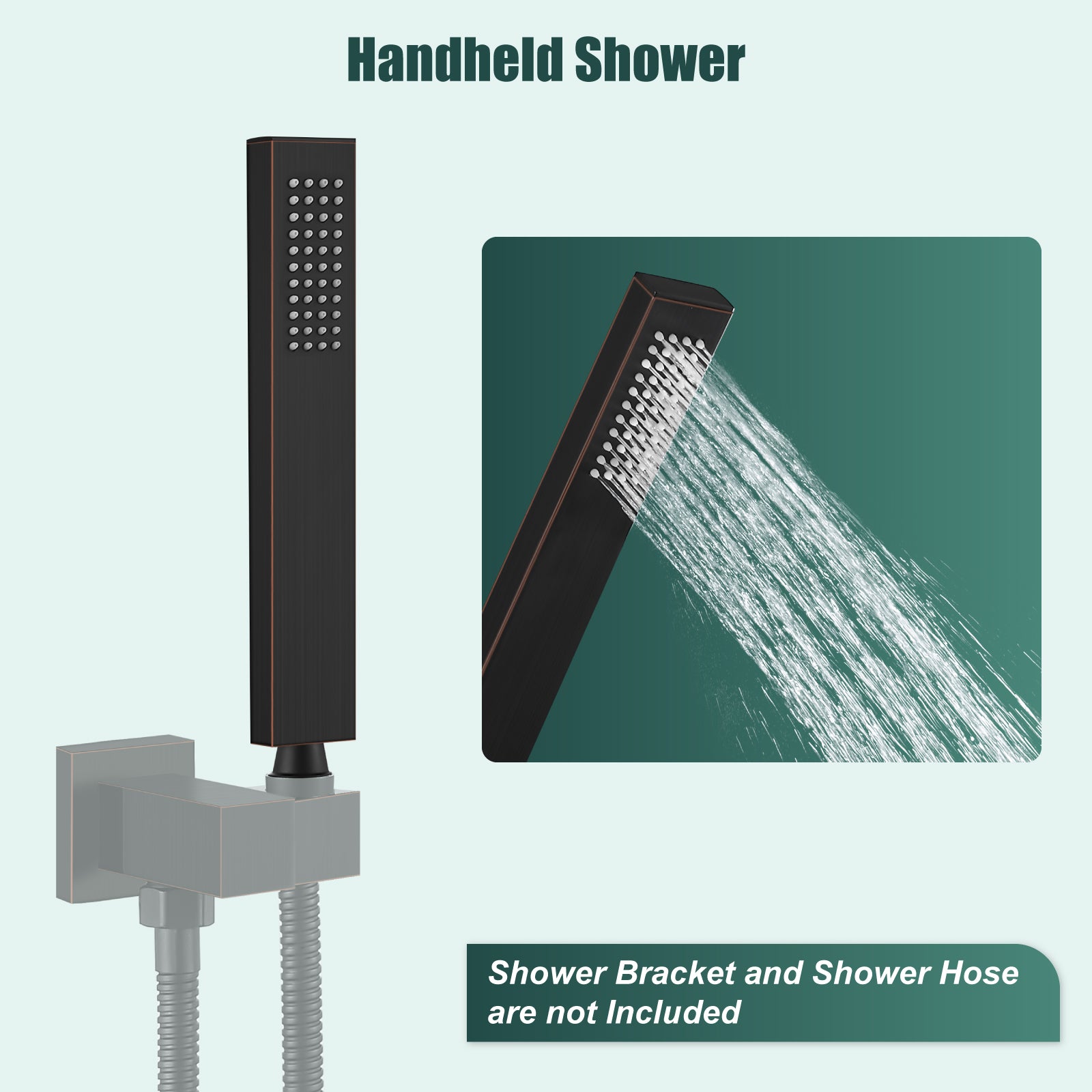 Heyalan Hand Shower Spray SUS304 Stainless Steel Handheld Shower Wand Single Function Pressure Luxury Handheld Shower Straight High Hand Shower Set High Flow Rectangle