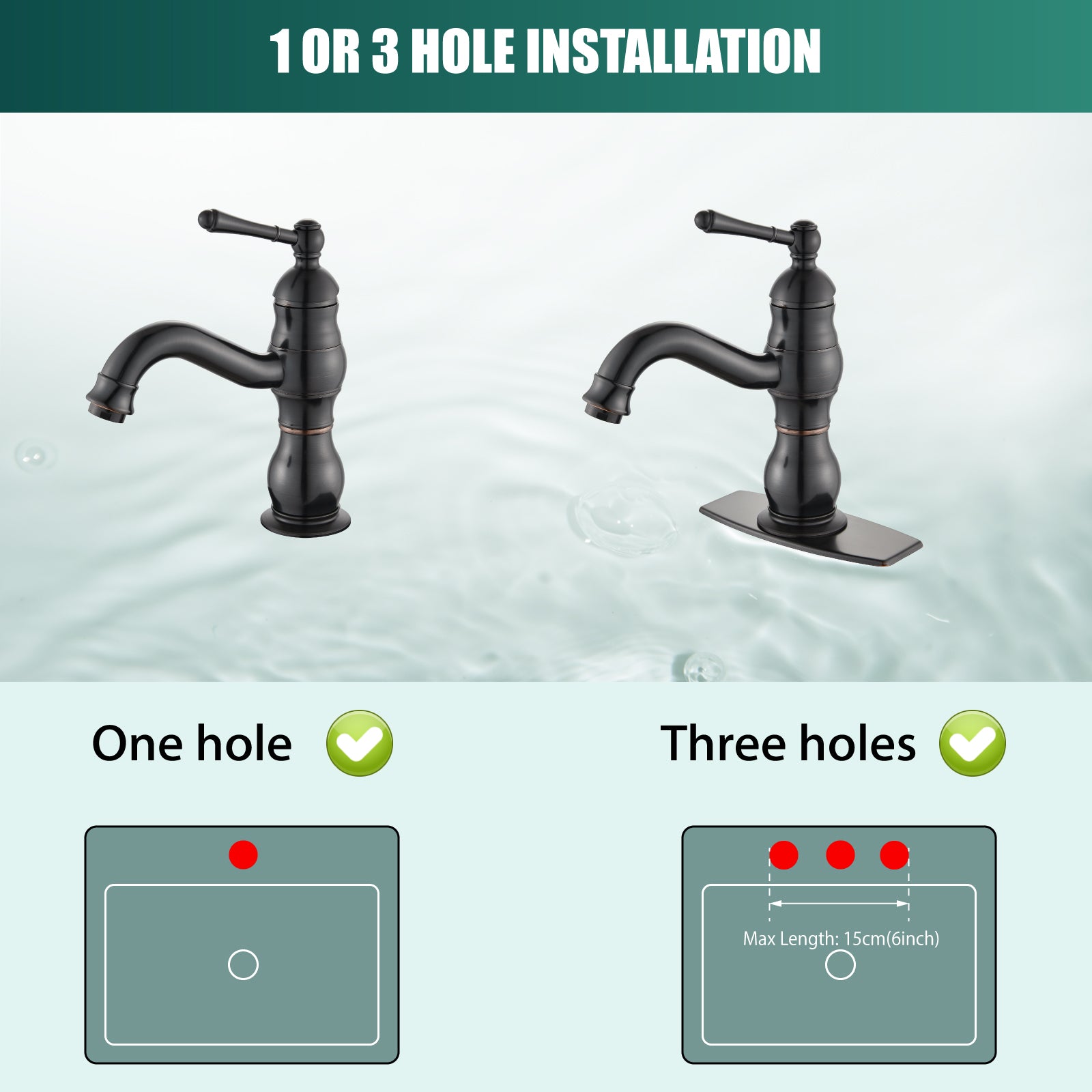 Heyalan Bathroom Sink Faucet 1 Handle Single Hole Lavatory Vanity Basin Commercial Mixer Tap Deck Mount Pop Up Drain Include