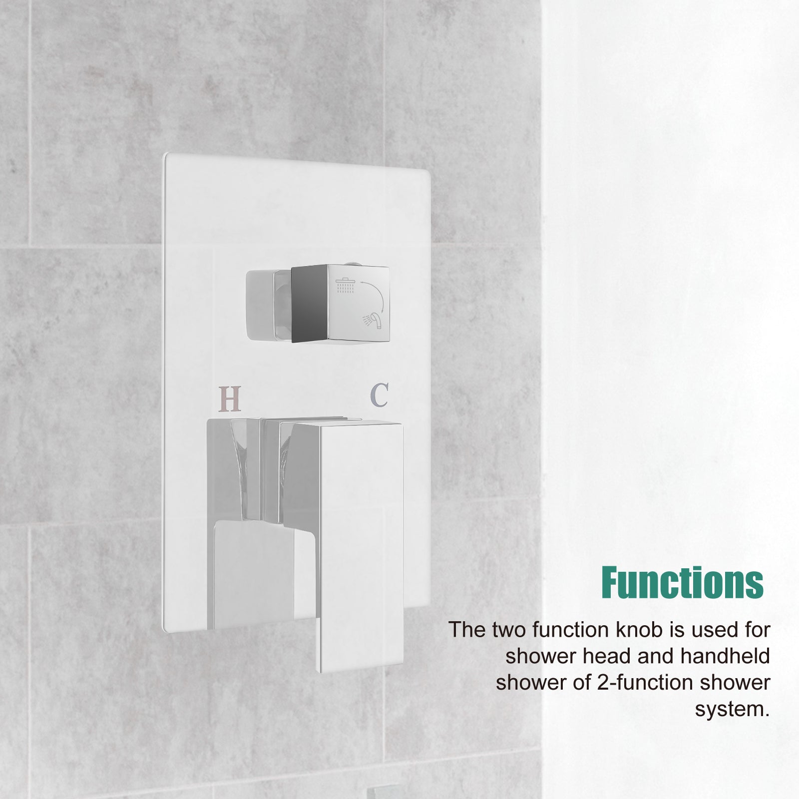 Heyalan Shower Diverter Knob 2 functions Shower Water Flow Converter Square