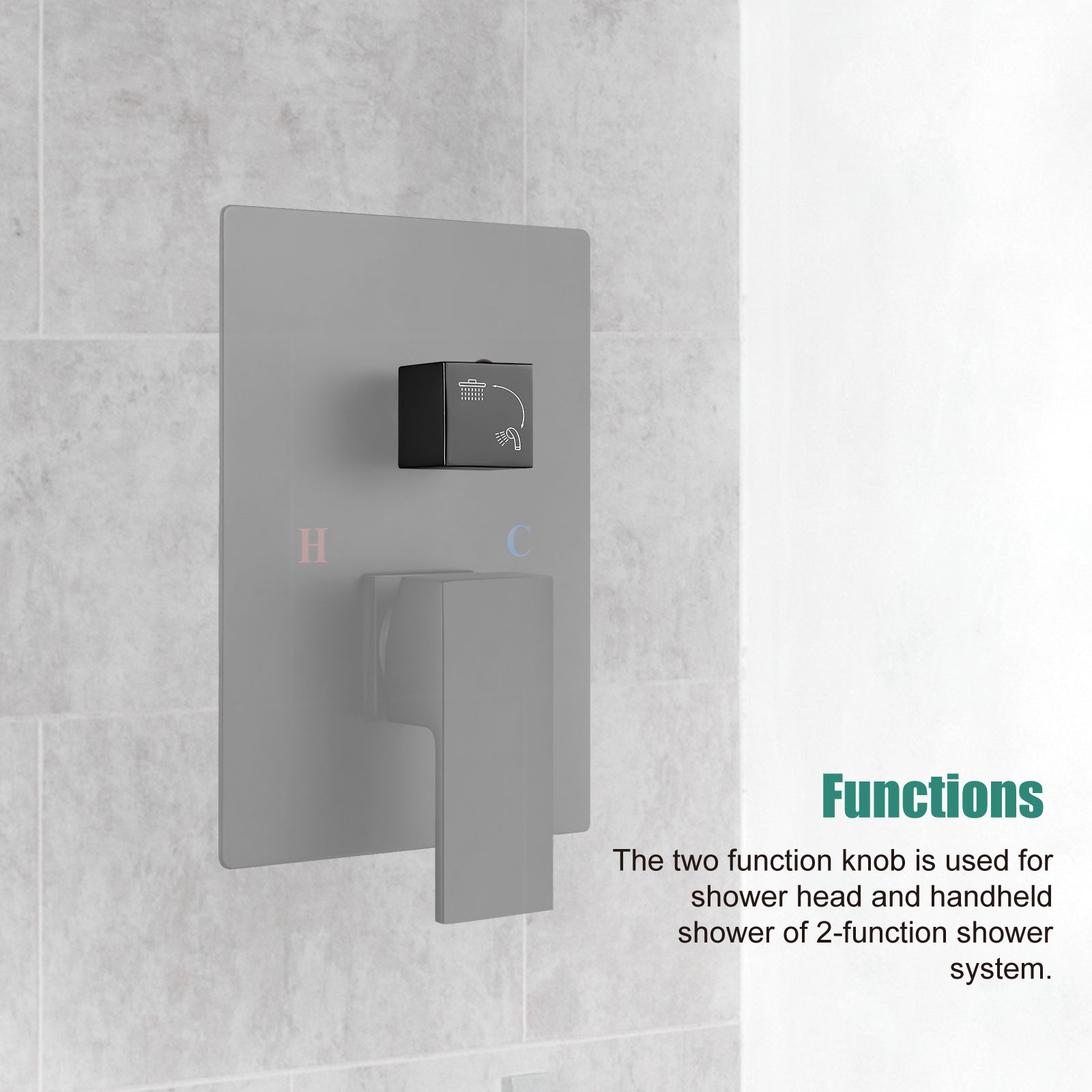 Heyalan Shower Diverter Knob 2 functions Shower Water Flow Converter Square