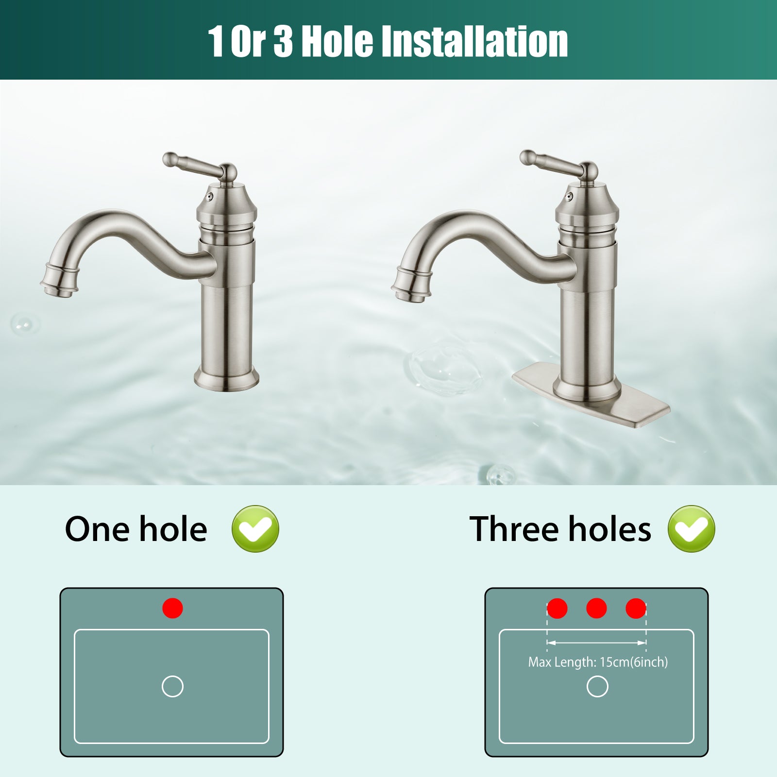 Heyalan Bathroom Sink Faucet Deck Mount Single Hole One Handle Lavatory Assembly Brass Vanity Basin Mixer Tap Pop Up Drain Included Hot and Cold Water