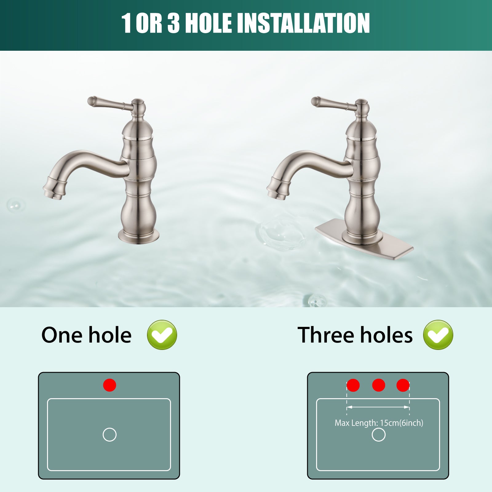 Heyalan Bathroom Sink Faucet 1 Handle Single Hole Lavatory Vanity Basin Commercial Mixer Tap Deck Mount Pop Up Drain Include