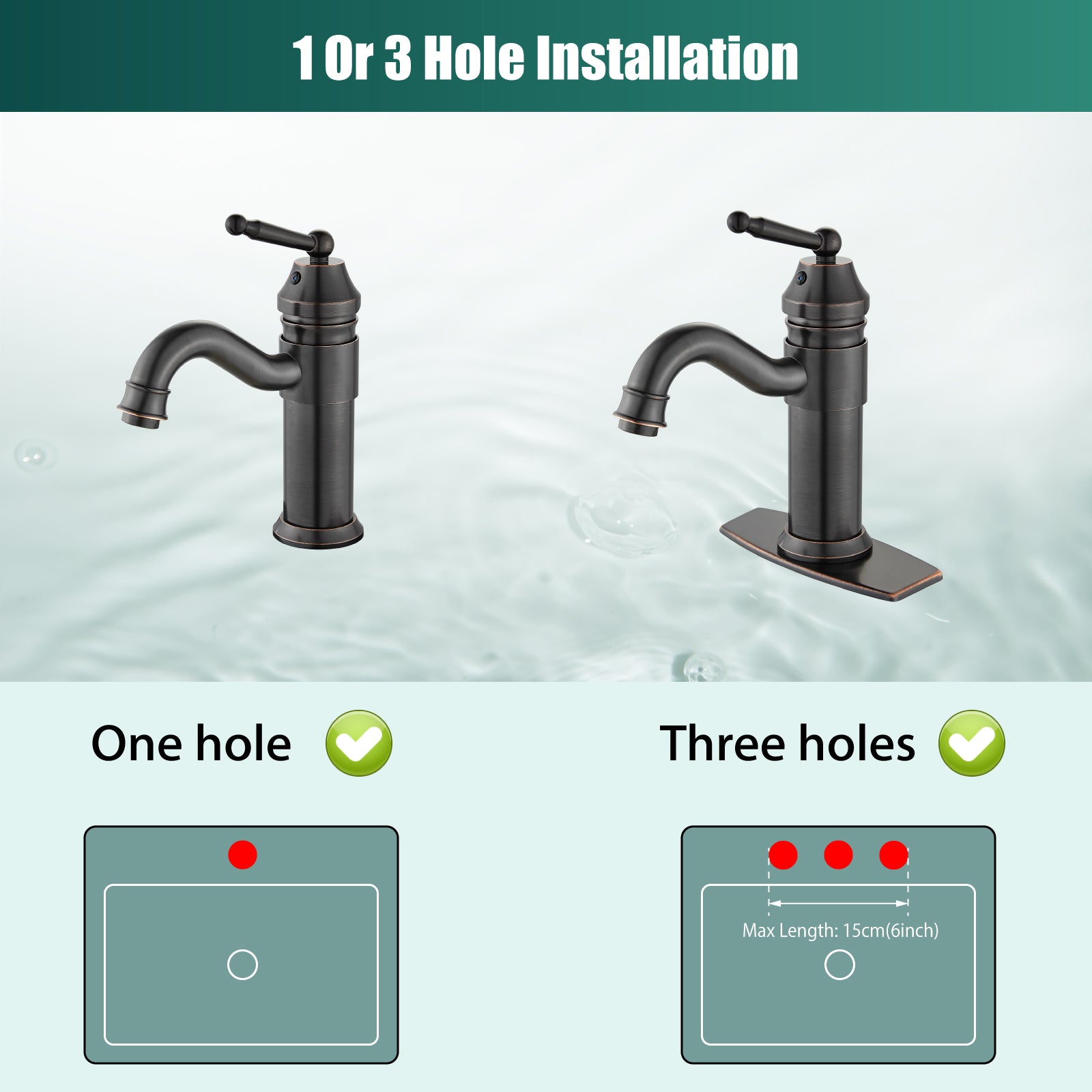 Heyalan Bathroom Sink Faucet Brass One Hole Single Handle Lavatory Fixture Deck Mounted Vanity Vessel Mixer Tap Pop Up Drain Included Hot and Cold Water
