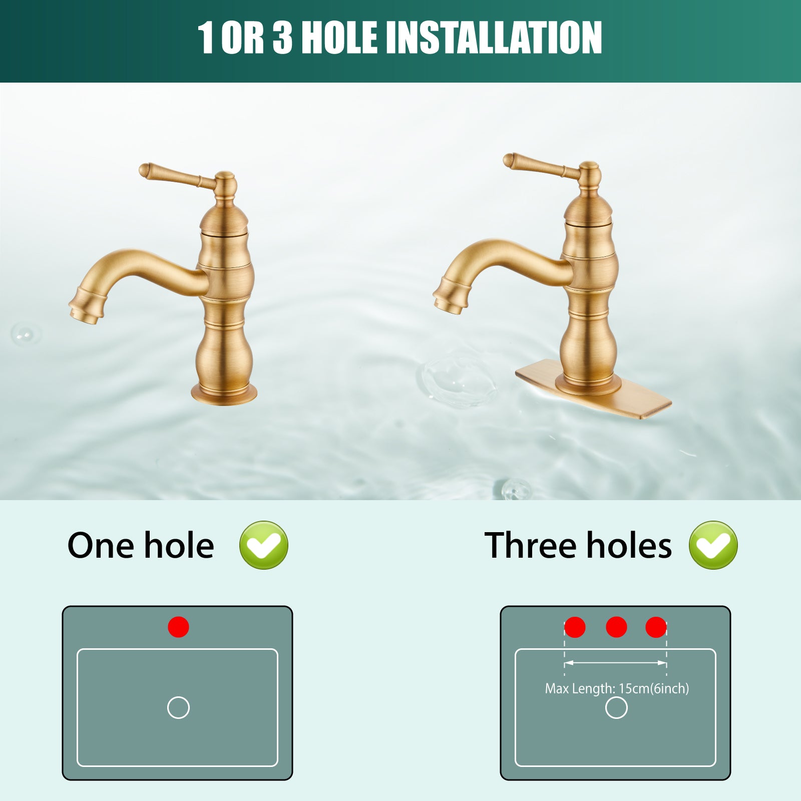 Heyalan Bathroom Sink Faucet 1 Handle Single Hole Lavatory Vanity Basin Commercial Mixer Tap Deck Mount Pop Up Drain Include