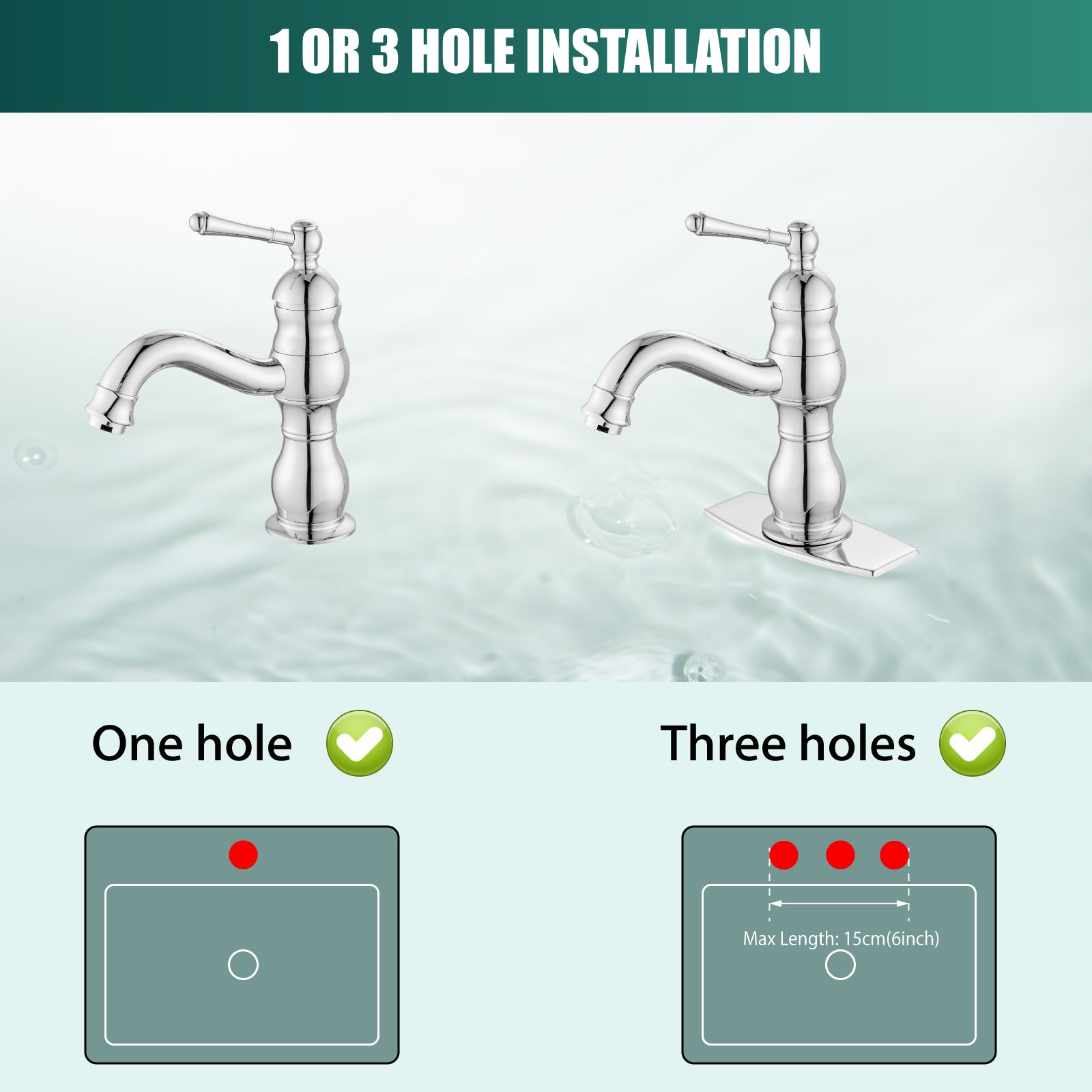 Heyalan Bathroom Sink Faucet 1 Handle Single Hole Lavatory Vanity Basin Commercial Mixer Tap Deck Mount Pop Up Drain Include