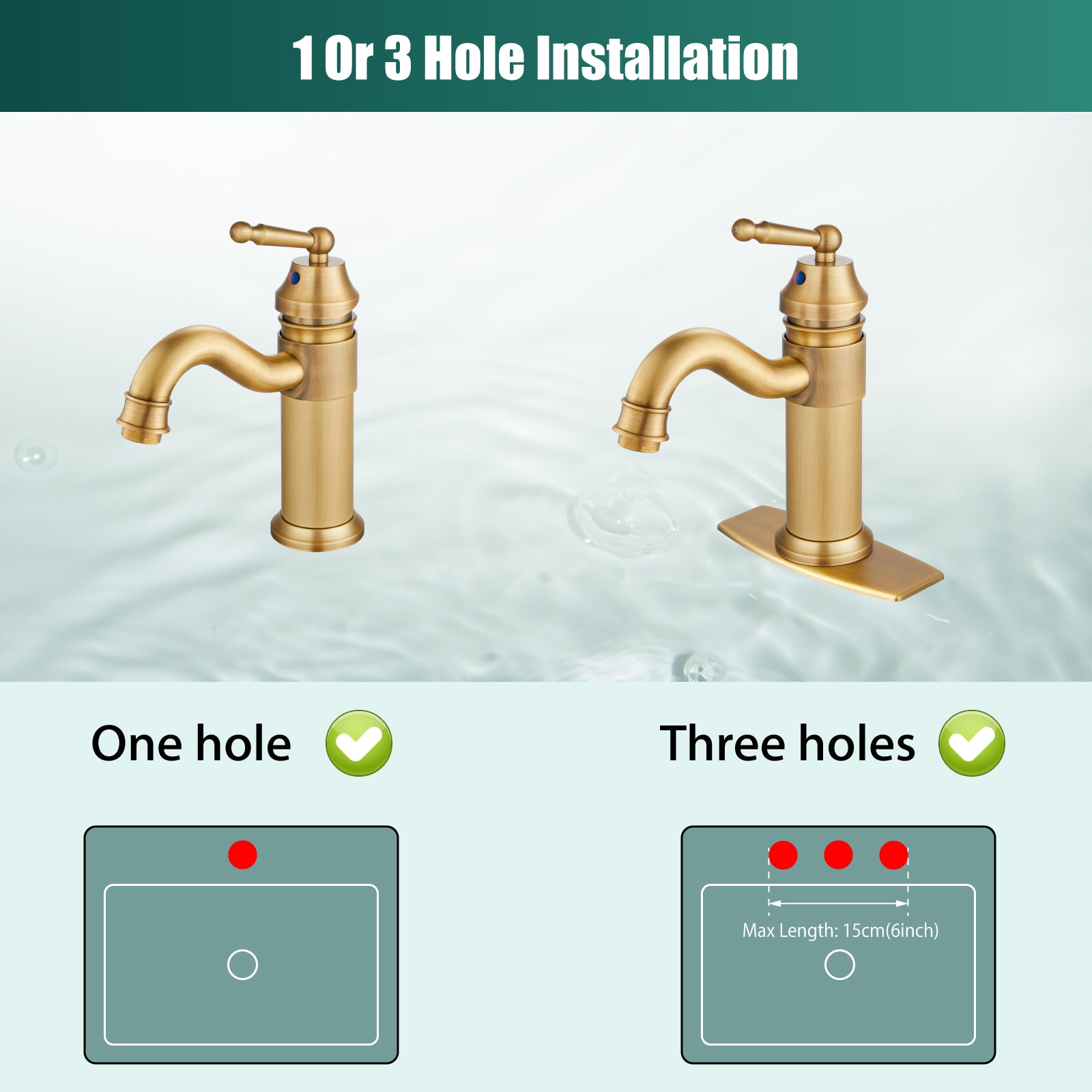 Heyalan Bathroom Sink Faucet Brass One Hole Single Handle Lavatory Fixture Deck Mounted Vanity Vessel Mixer Tap Pop Up Drain Included Hot and Cold Water