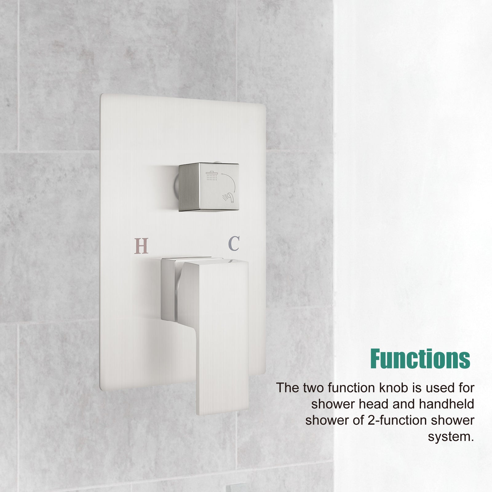 Heyalan Shower Diverter Knob 2 functions Shower Water Flow Converter Square