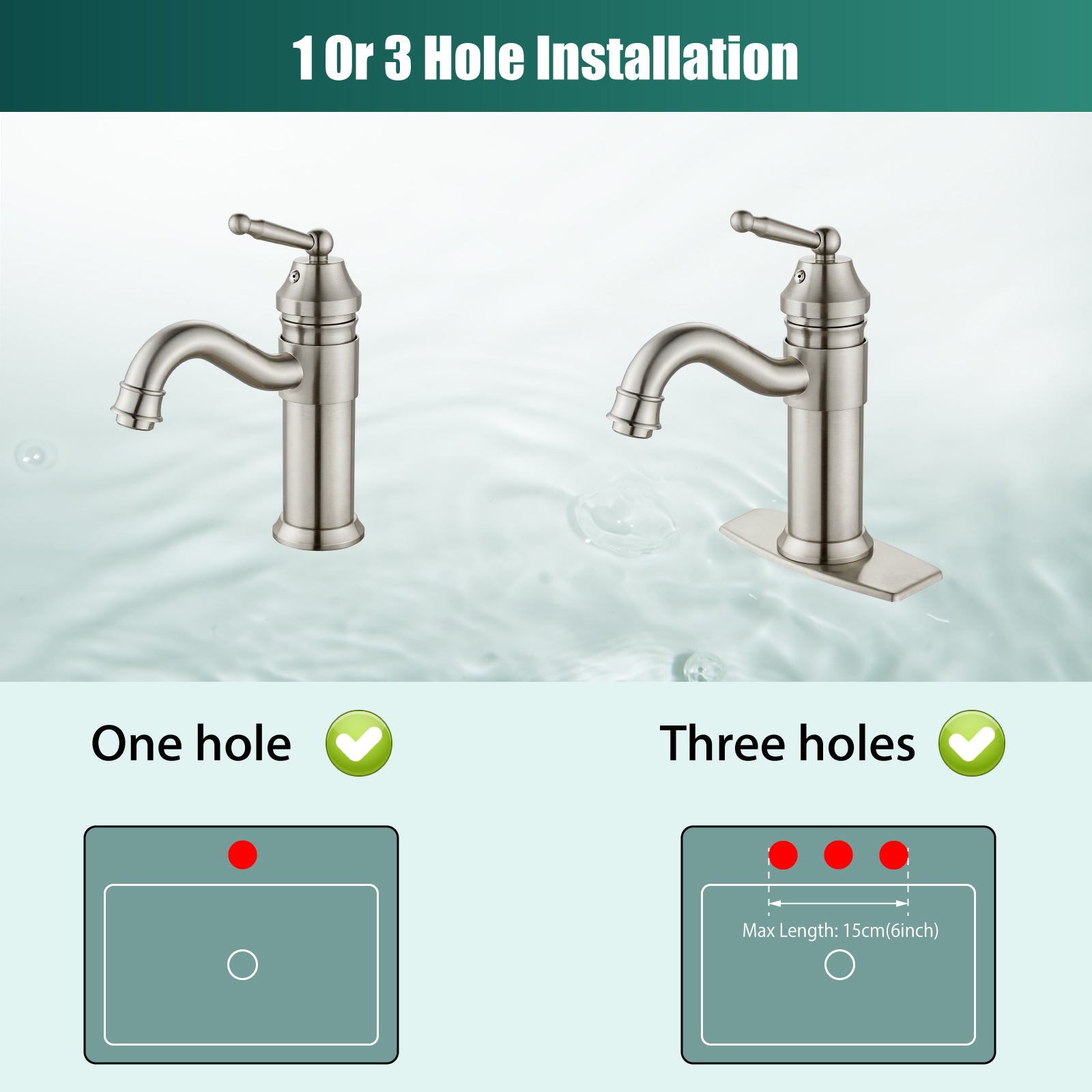 Heyalan Bathroom Sink Faucet Brass One Hole Single Handle Lavatory Fixture Deck Mounted Vanity Vessel Mixer Tap Pop Up Drain Included Hot and Cold Water