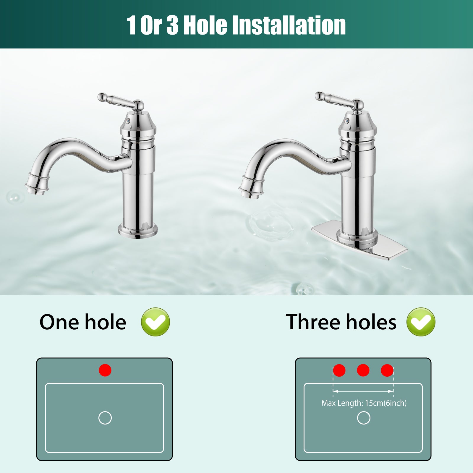 Heyalan Bathroom Sink Faucet Deck Mount Single Hole One Handle Lavatory Assembly Brass Vanity Basin Mixer Tap Pop Up Drain Included Hot and Cold Water