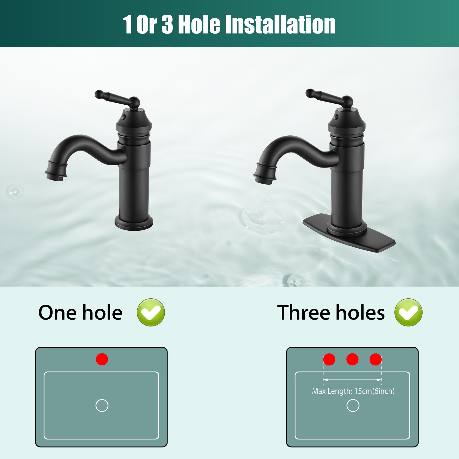 Heyalan Bathroom Sink Faucet Brass One Hole Single Handle Lavatory Fixture Deck Mounted Vanity Vessel Mixer Tap Pop Up Drain Included Hot and Cold Water