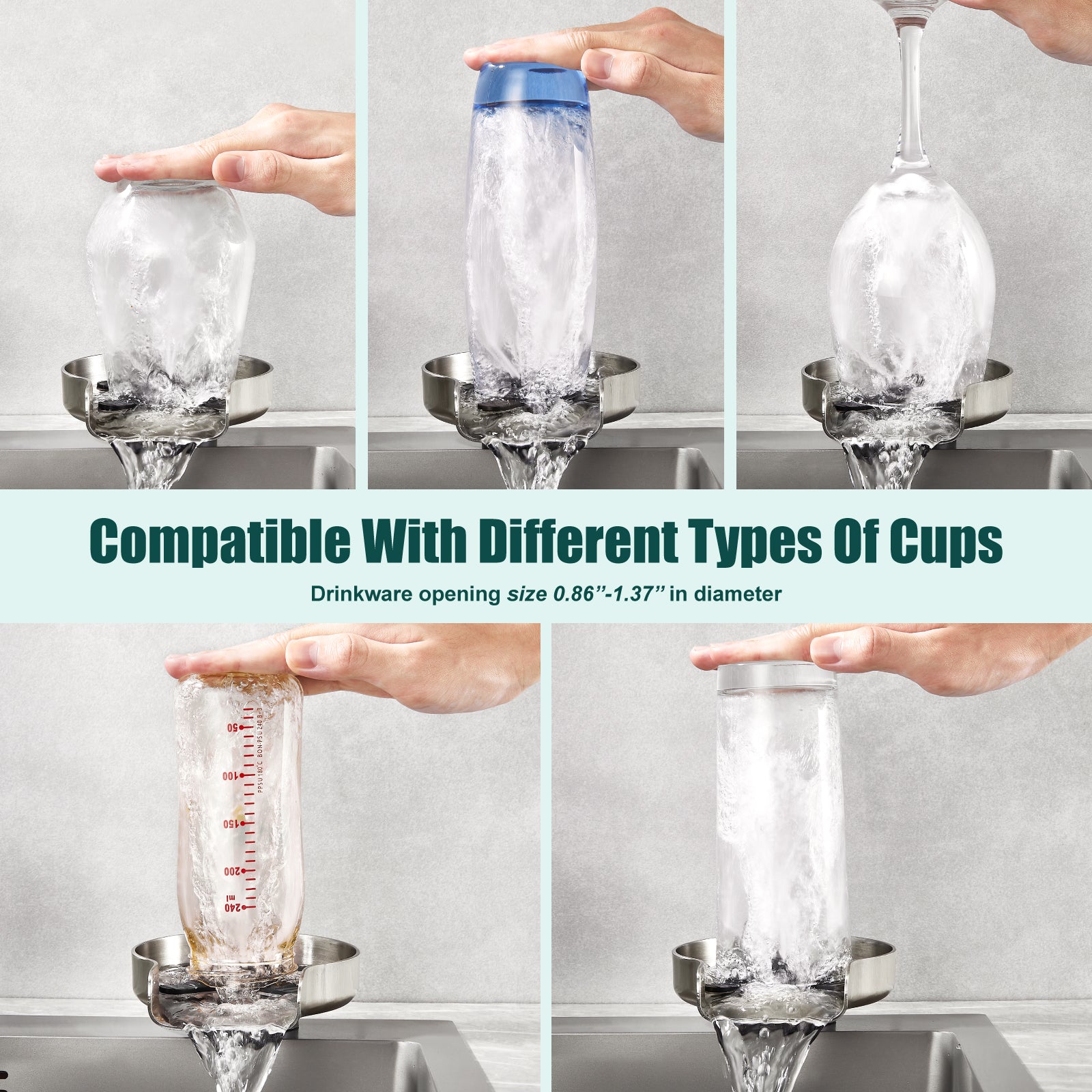 Heyalan Kitchen Sink Faucet Glass Rinser, Automatic Stainless Steel Sink Cup Rinser Bottle Washer, Sink Accessories for Kitchen, Bar Cup Cleaner Attachment