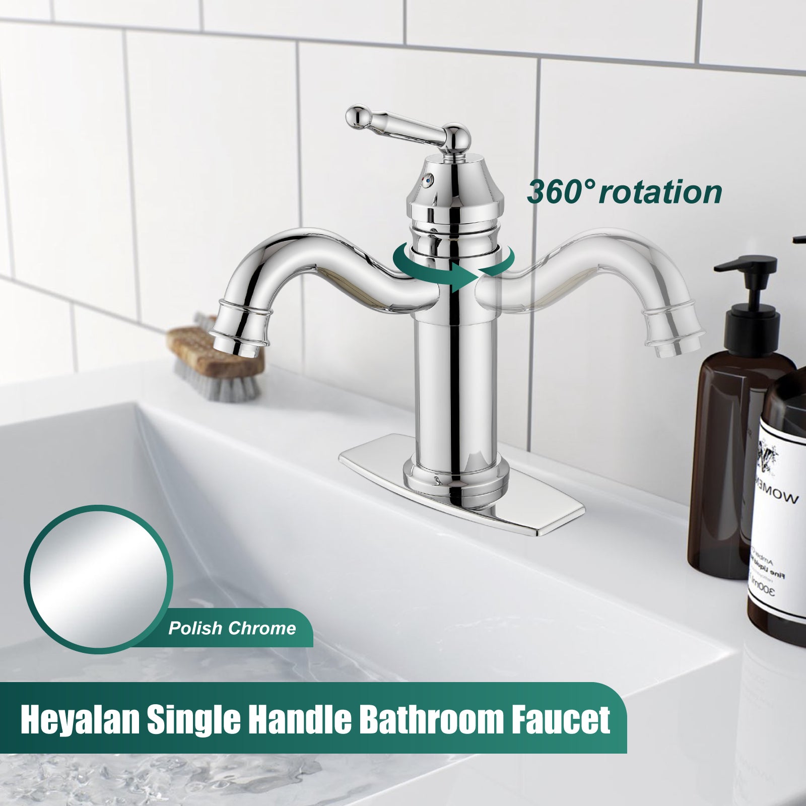 Heyalan Bathroom Sink Faucet Brass One Hole Single Handle Lavatory Fixture Deck Mounted Vanity Vessel Mixer Tap Pop Up Drain Included Hot and Cold Water