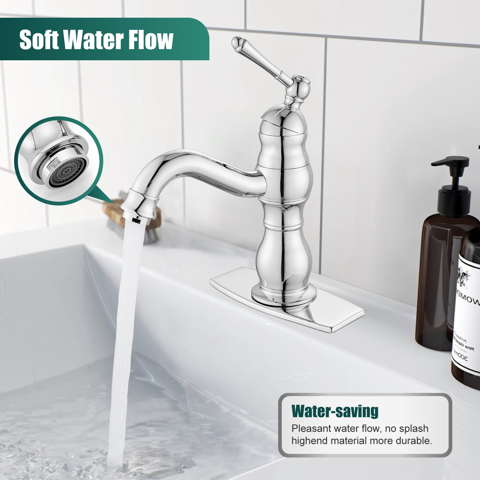 Heyalan Bathroom Sink Faucet 1 Handle Single Hole Lavatory Vanity Basin Commercial Mixer Tap Deck Mount Pop Up Drain Include