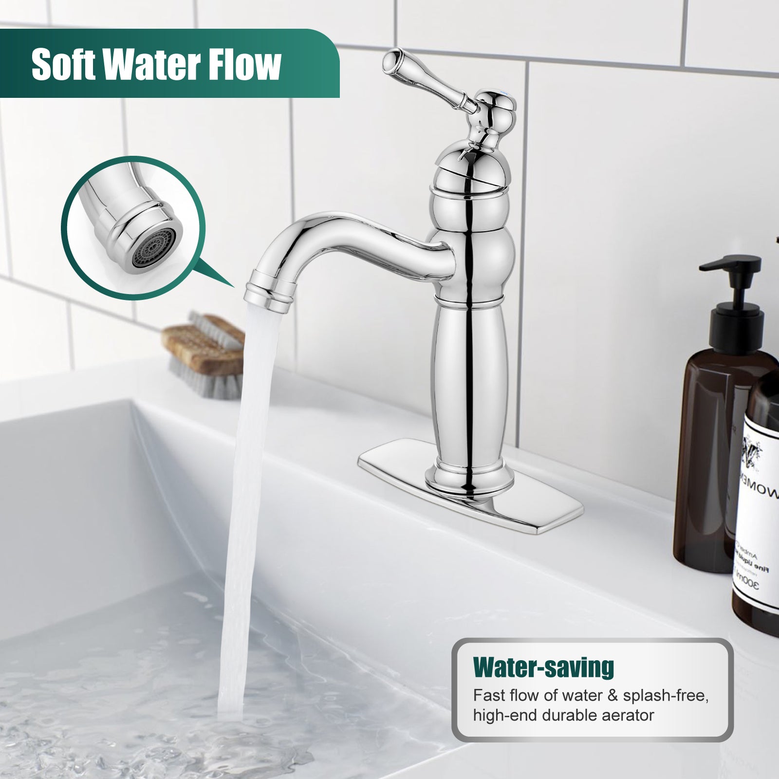 Heyalan Bathroom Lavatory Vessel Sink Faucet Single Hole 1 Lever Vintage Vessel Mixer Tap Retro Hot and Cold Water Solid Brass Pop-up Drain Included Deck Mounted