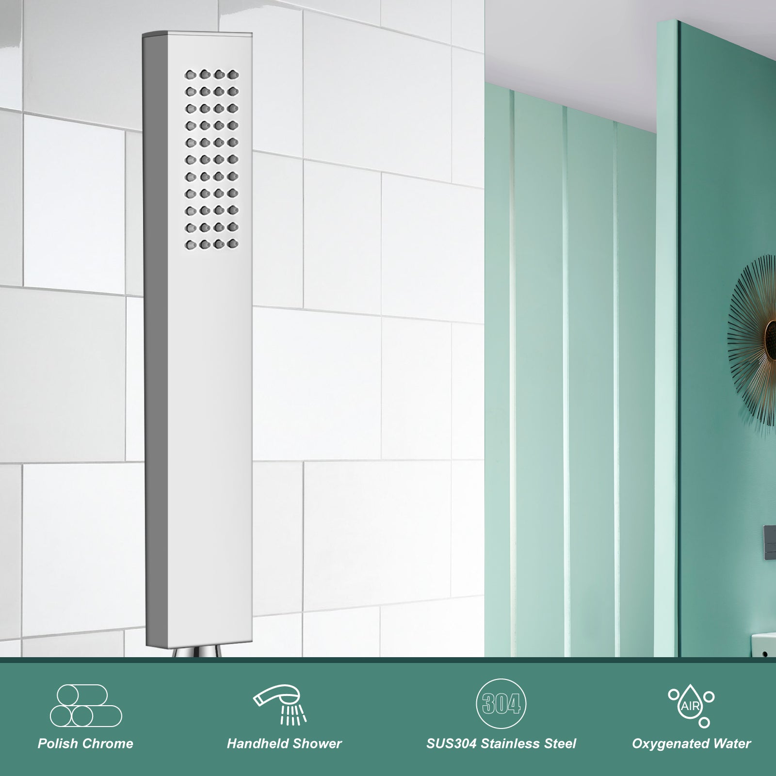 Heyalan Hand Shower Spray SUS304 Stainless Steel Handheld Shower Wand Single Function Pressure Luxury Handheld Shower Straight High Hand Shower Set High Flow Rectangle