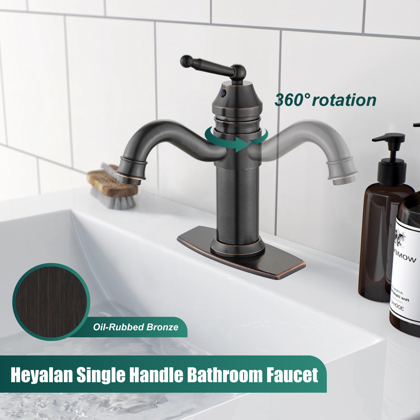 Heyalan Bathroom Sink Faucet Brass One Hole Single Handle Lavatory Fixture Deck Mounted Vanity Vessel Mixer Tap Pop Up Drain Included Hot and Cold Water