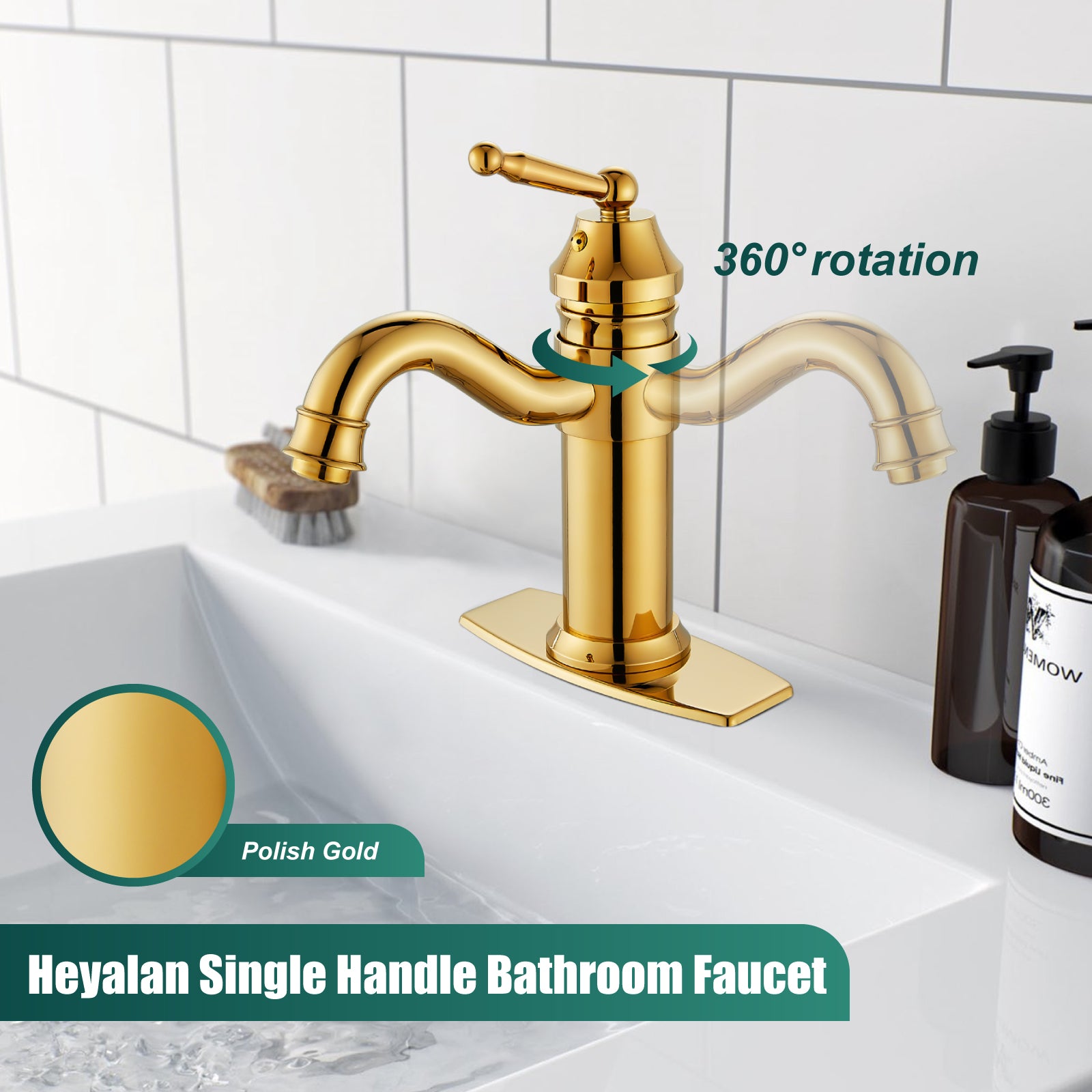 Heyalan Bathroom Sink Faucet Brass One Hole Single Handle Lavatory Fixture Deck Mounted Vanity Vessel Mixer Tap Pop Up Drain Included Hot and Cold Water