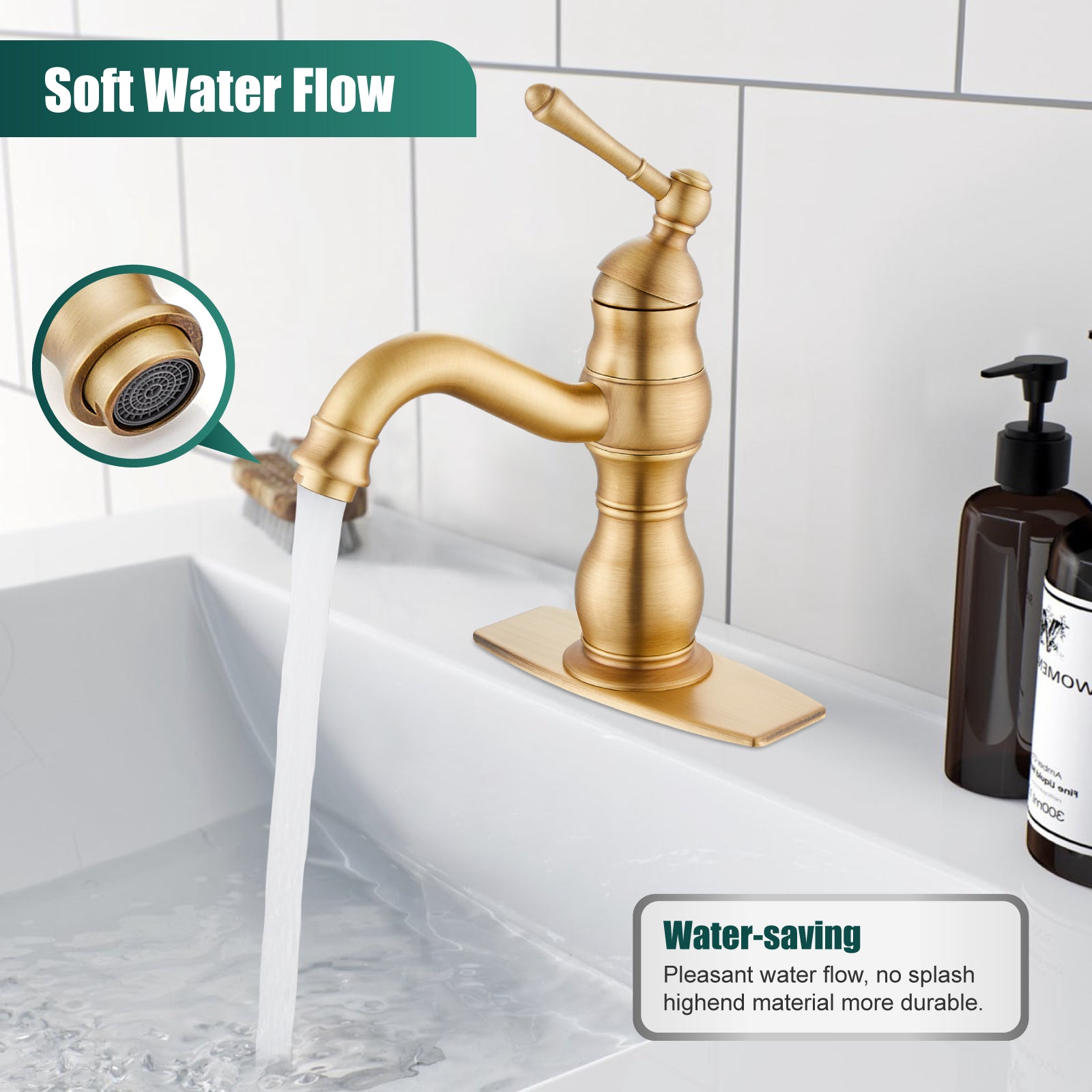 Heyalan Bathroom Sink Faucet 1 Handle Single Hole Lavatory Vanity Basin Commercial Mixer Tap Deck Mount Pop Up Drain Include