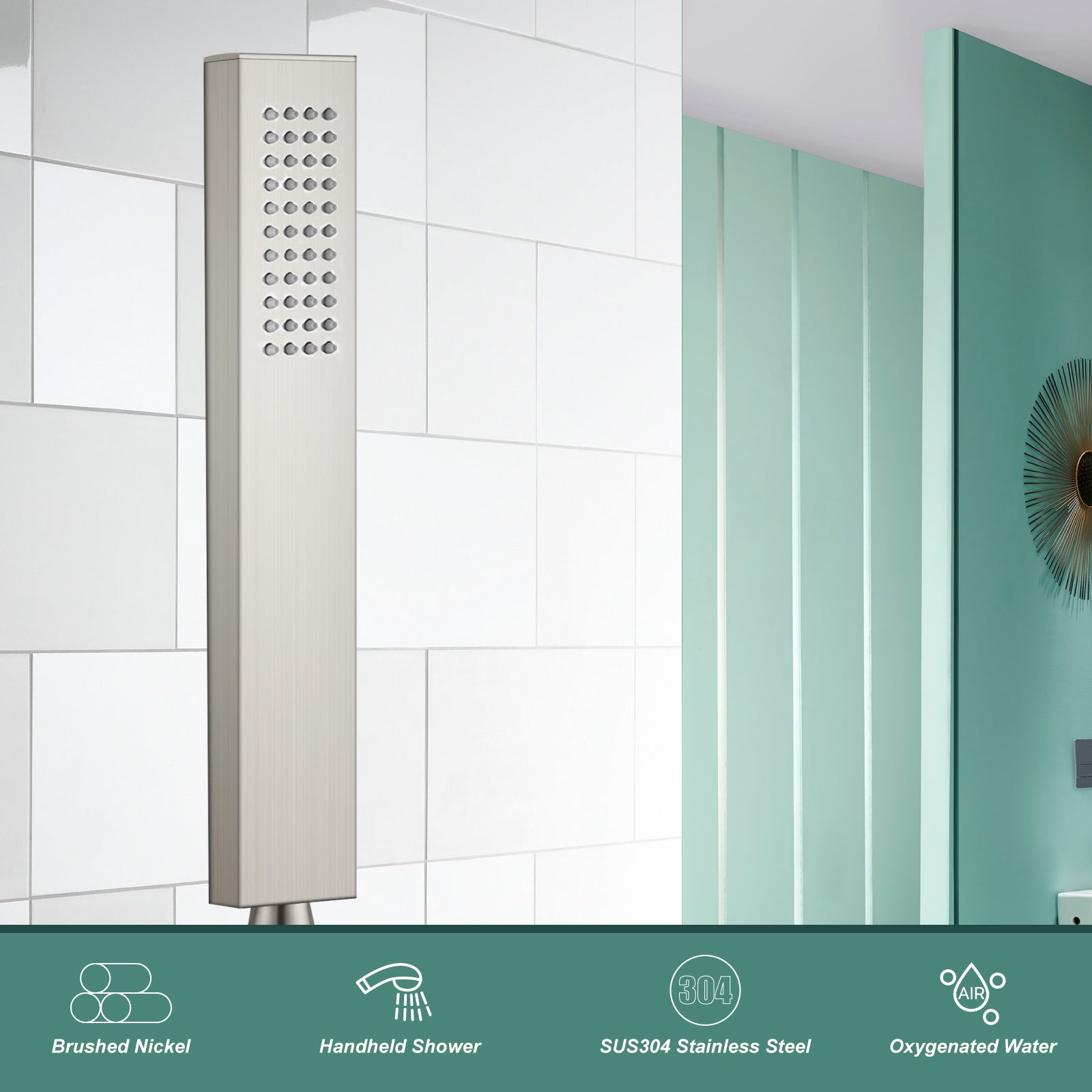 Heyalan Hand Shower Spray SUS304 Stainless Steel Handheld Shower Wand Single Function Pressure Luxury Handheld Shower Straight High Hand Shower Set High Flow Rectangle