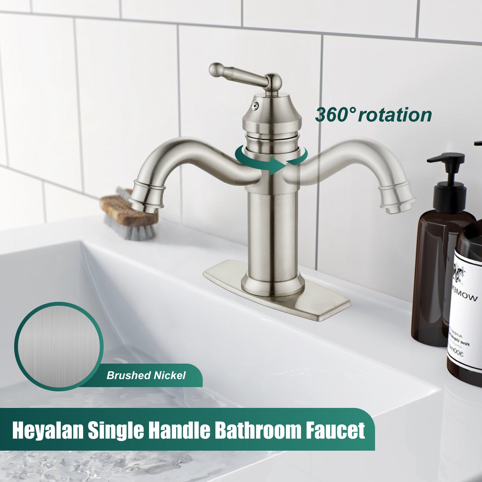 Heyalan Bathroom Sink Faucet Brass One Hole Single Handle Lavatory Fixture Deck Mounted Vanity Vessel Mixer Tap Pop Up Drain Included Hot and Cold Water