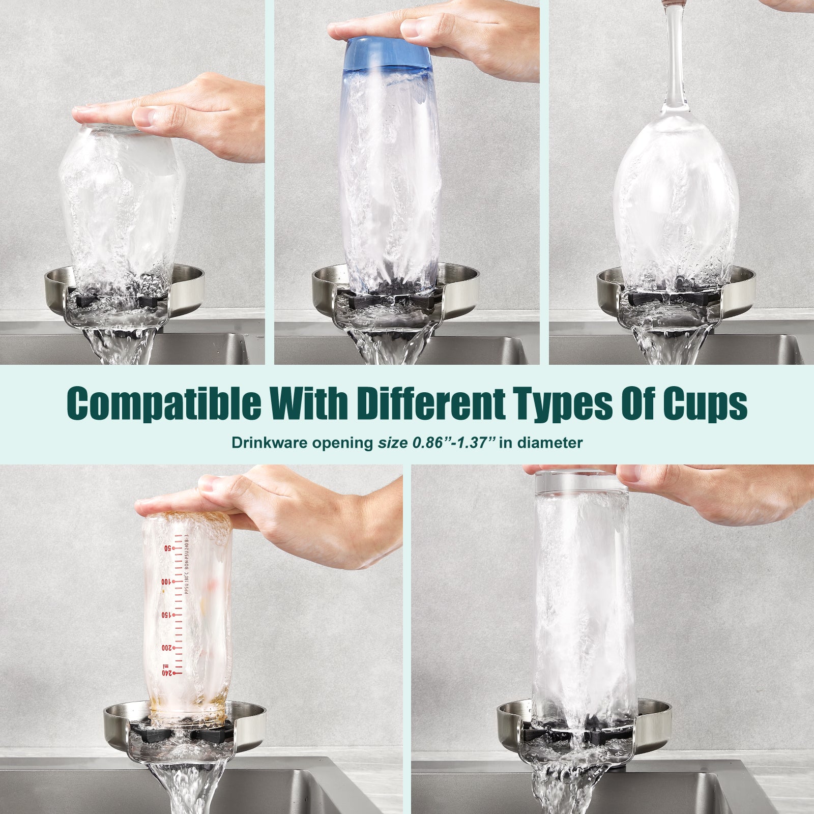Heyalan Kitchen Sink Glass Rinser, Automatic Faucet Bar Cup Rinser Bottle Washer, Kitchen Sinks Accessories, Cup Cleaner for Bottle, Glass Cleaner Sink Attachment