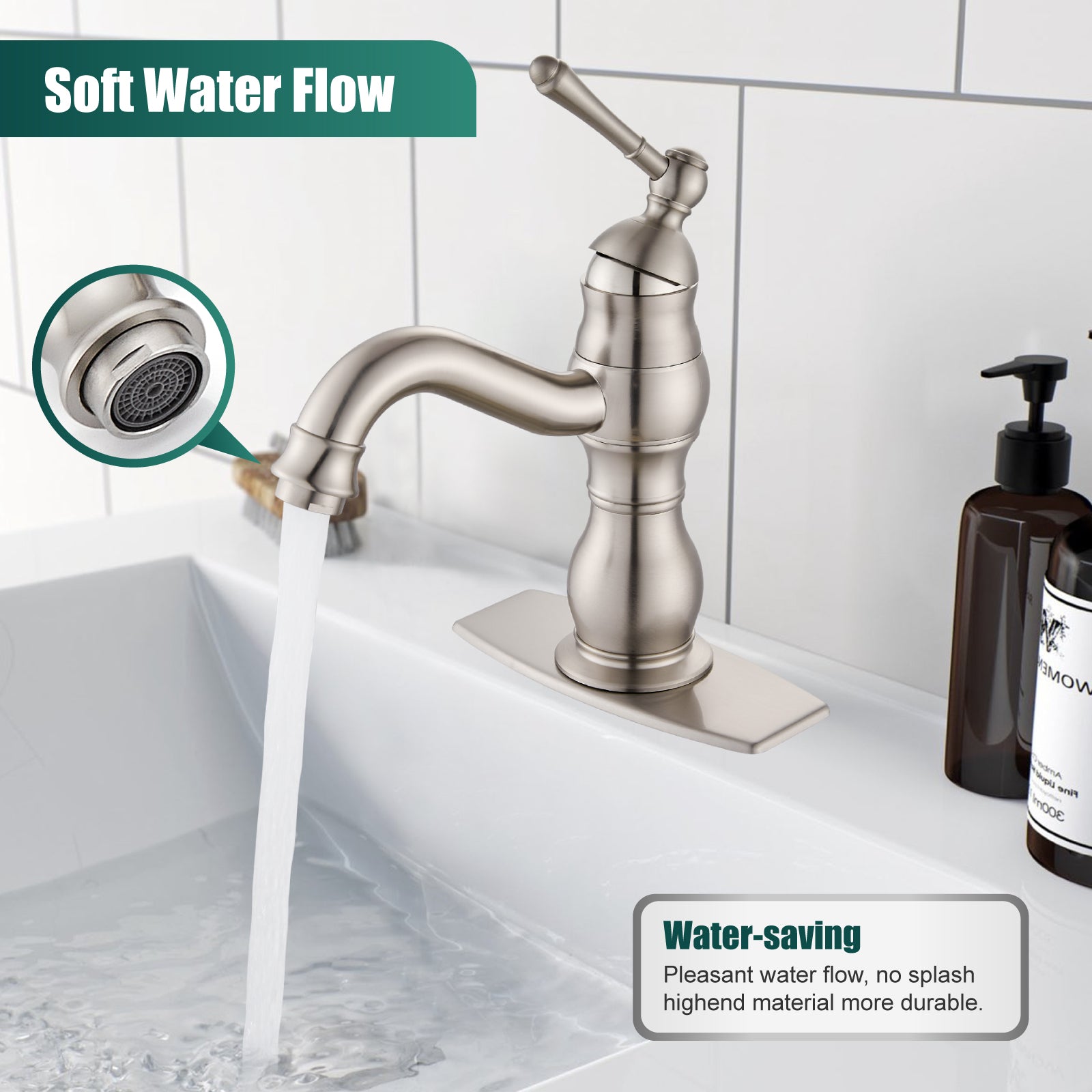 Heyalan Bathroom Sink Faucet 1 Handle Single Hole Lavatory Vanity Basin Commercial Mixer Tap Deck Mount Pop Up Drain Include