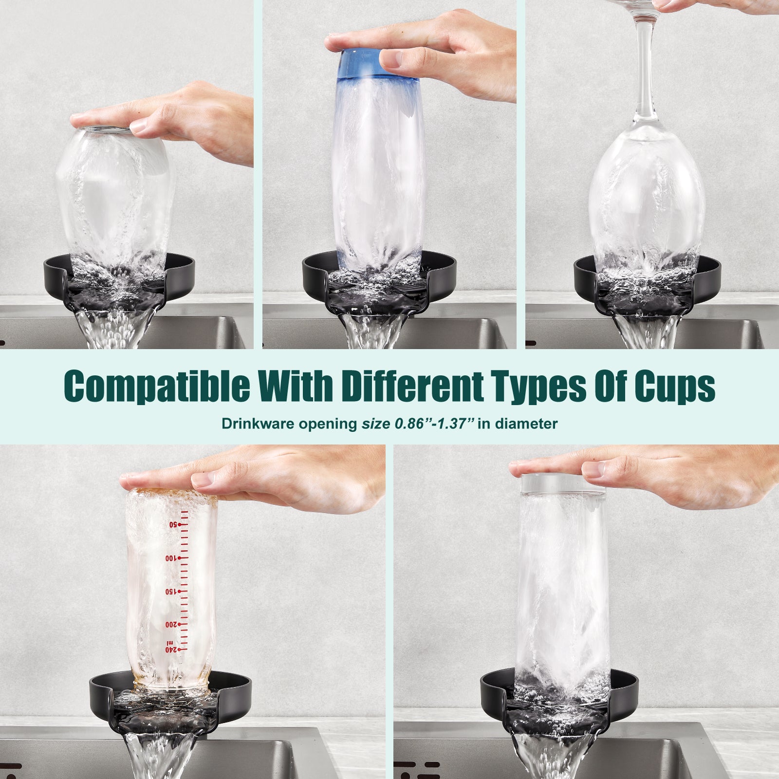 Heyalan Glass Rinser Cup Washer For Sink, Kitchen Bar Glass Washer Bottle Washer SUS304 Stainless Steel, Automatic Kitchen Sink Accessories for Wash Glass Cup Wine Cup