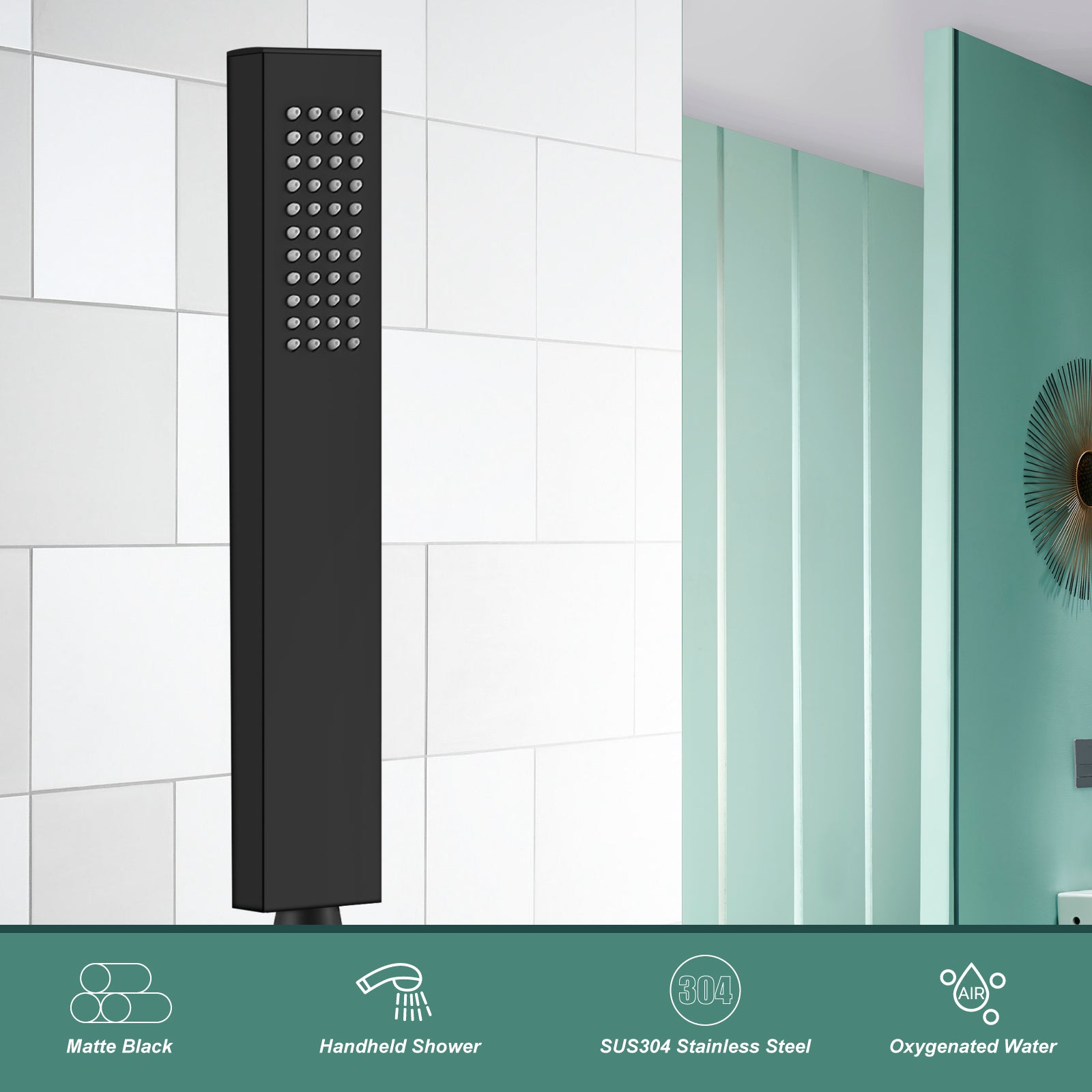 Heyalan Hand Shower Spray SUS304 Stainless Steel Handheld Shower Wand Single Function Pressure Luxury Handheld Shower Straight High Hand Shower Set High Flow Rectangle