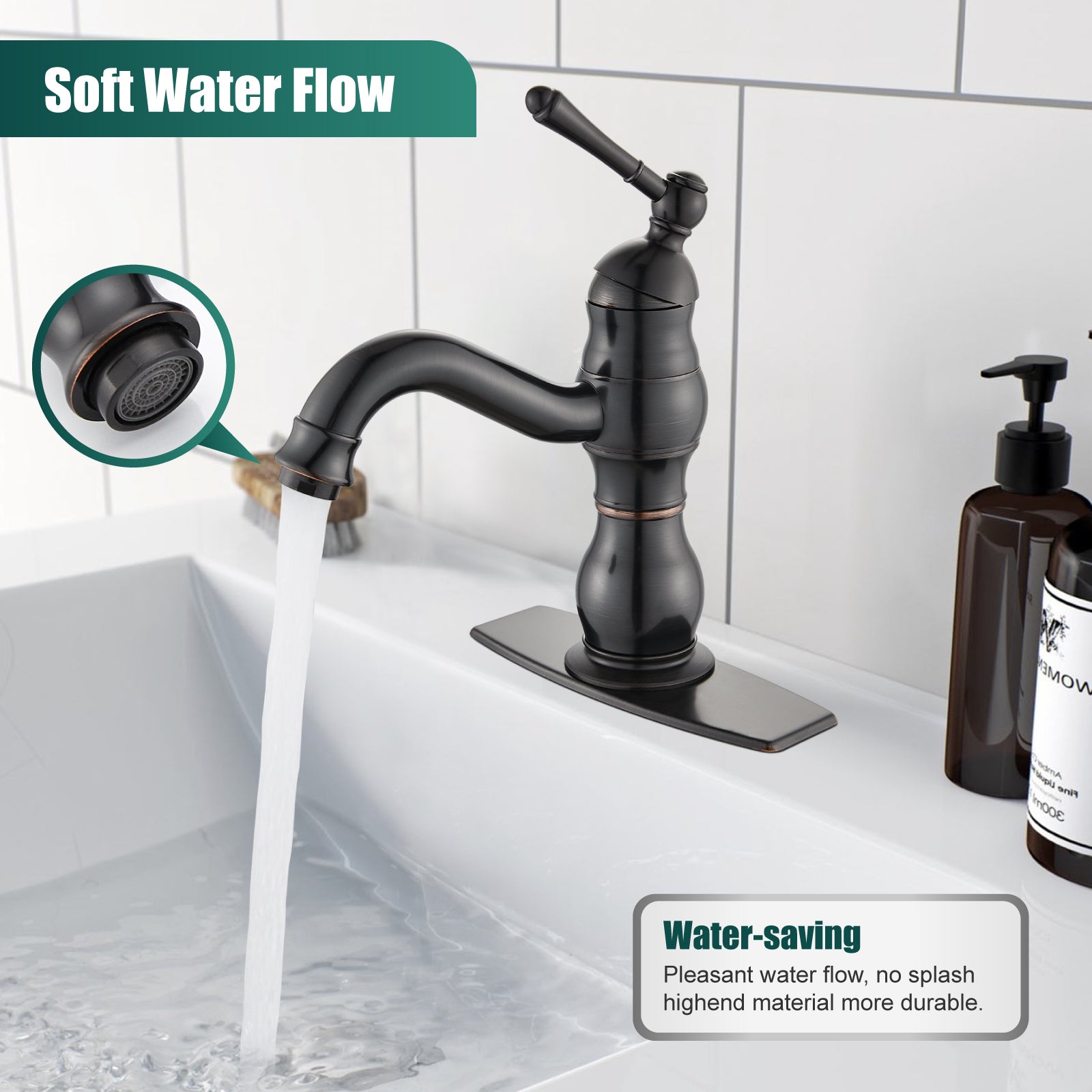 Heyalan Bathroom Sink Faucet 1 Handle Single Hole Lavatory Vanity Basin Commercial Mixer Tap Deck Mount Pop Up Drain Include