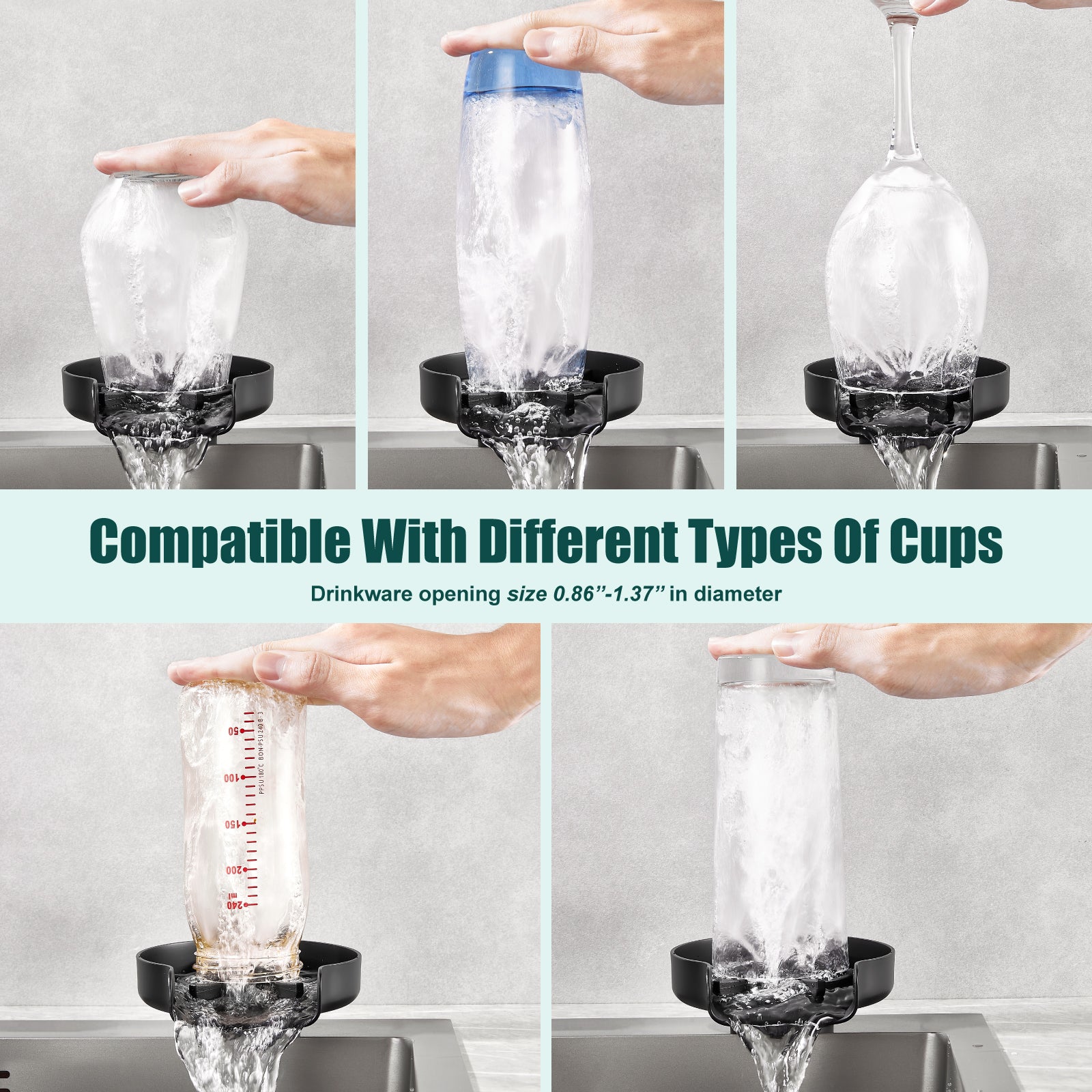 Heyalan Kitchen Sink Glass Rinser, Automatic Faucet Bar Cup Rinser Bottle Washer, Kitchen Sinks Accessories, Cup Cleaner for Bottle, Glass Cleaner Sink Attachment