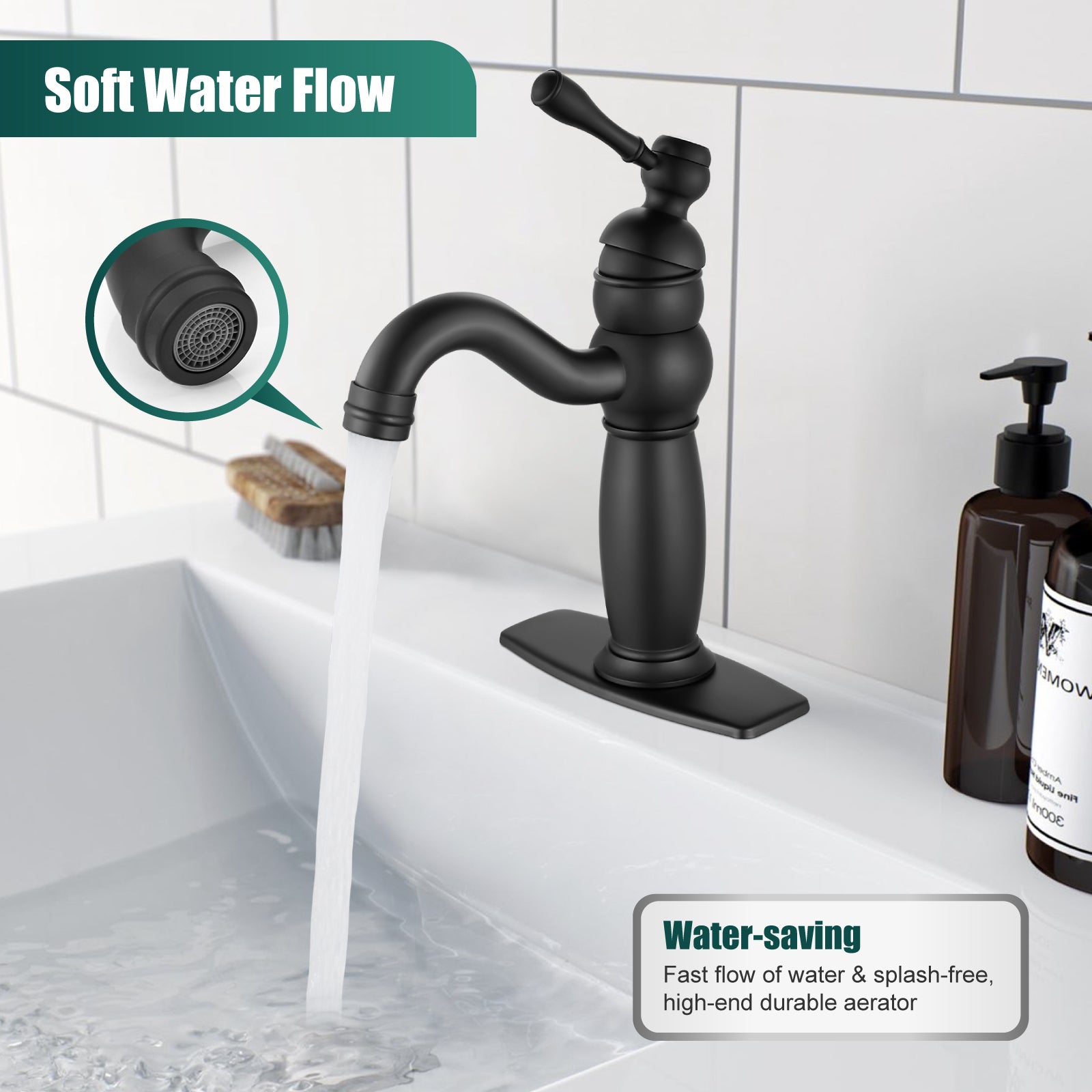 Heyalan Bathroom Lavatory Vessel Sink Faucet Single Hole 1 Lever Vintage Vessel Mixer Tap Retro Hot and Cold Water Solid Brass Pop-up Drain Included Deck Mounted