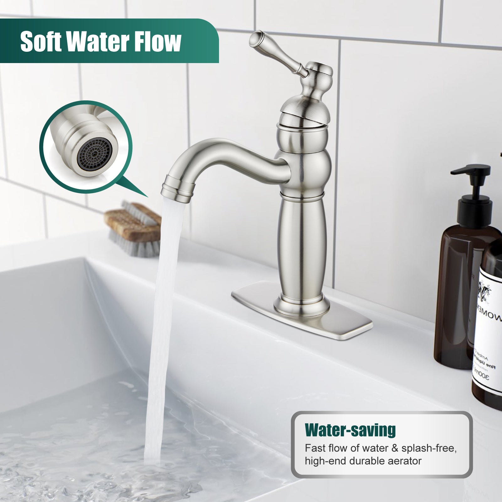 Heyalan Bathroom Lavatory Vessel Sink Faucet Single Hole 1 Lever Vintage Vessel Mixer Tap Retro Hot and Cold Water Solid Brass Pop-up Drain Included Deck Mounted