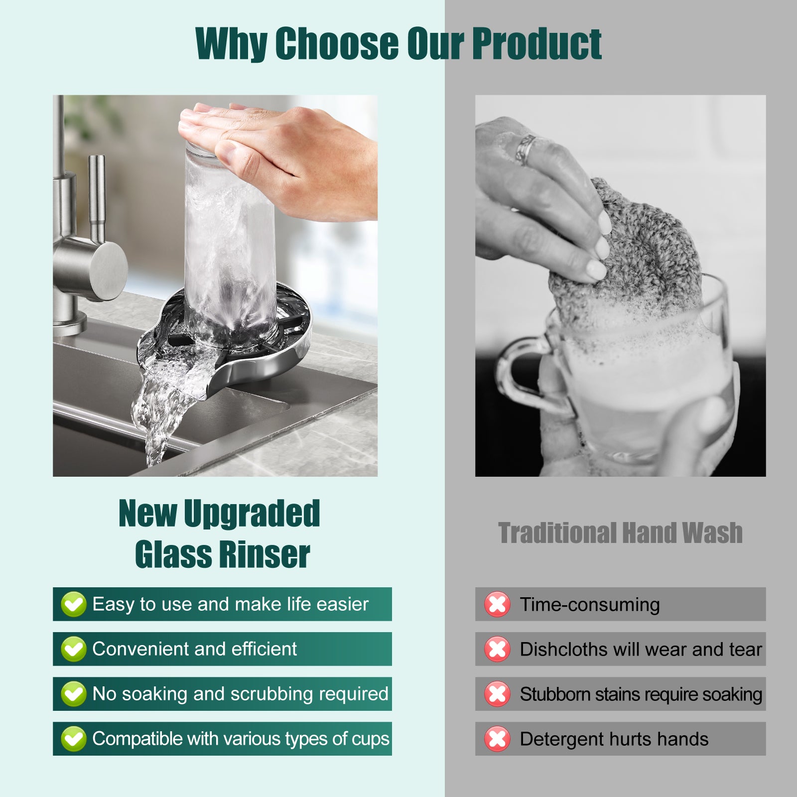 Heyalan Kitchen Sink Glass Rinser, Automatic Faucet Bar Cup Rinser Bottle Washer, Kitchen Sinks Accessories, Cup Cleaner for Bottle, Glass Cleaner Sink Attachment