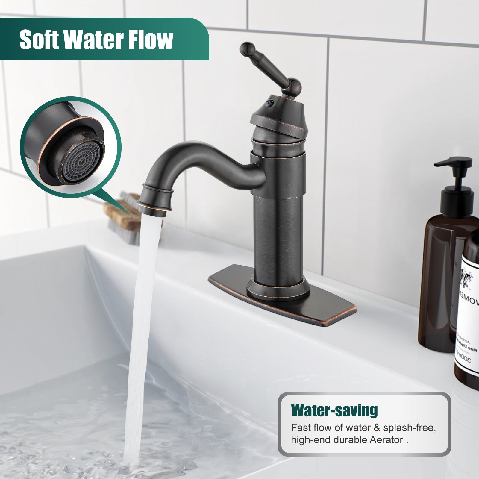Heyalan Bathroom Sink Faucet Brass One Hole Single Handle Lavatory Fixture Deck Mounted Vanity Vessel Mixer Tap Pop Up Drain Included Hot and Cold Water