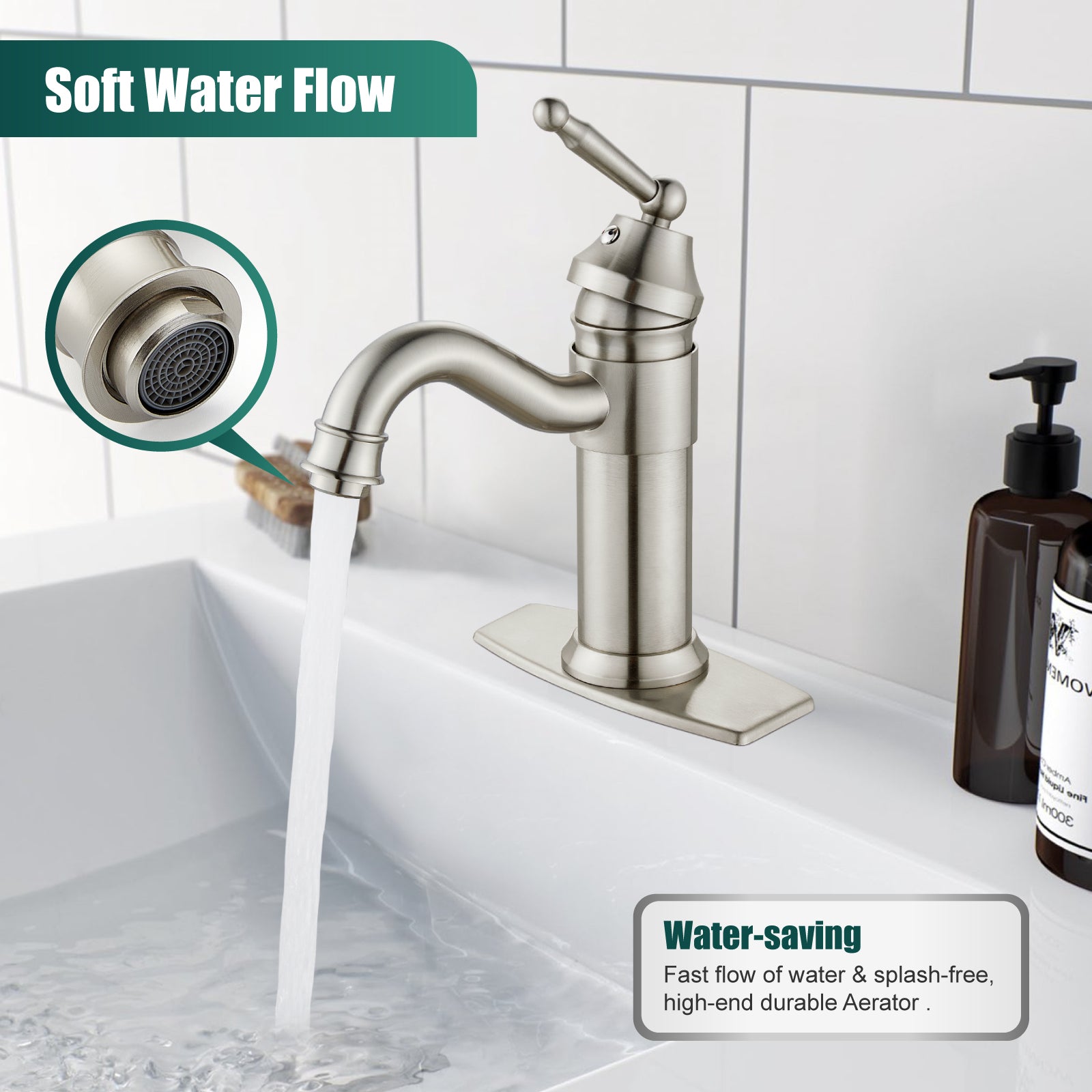Heyalan Bathroom Sink Faucet Brass One Hole Single Handle Lavatory Fixture Deck Mounted Vanity Vessel Mixer Tap Pop Up Drain Included Hot and Cold Water