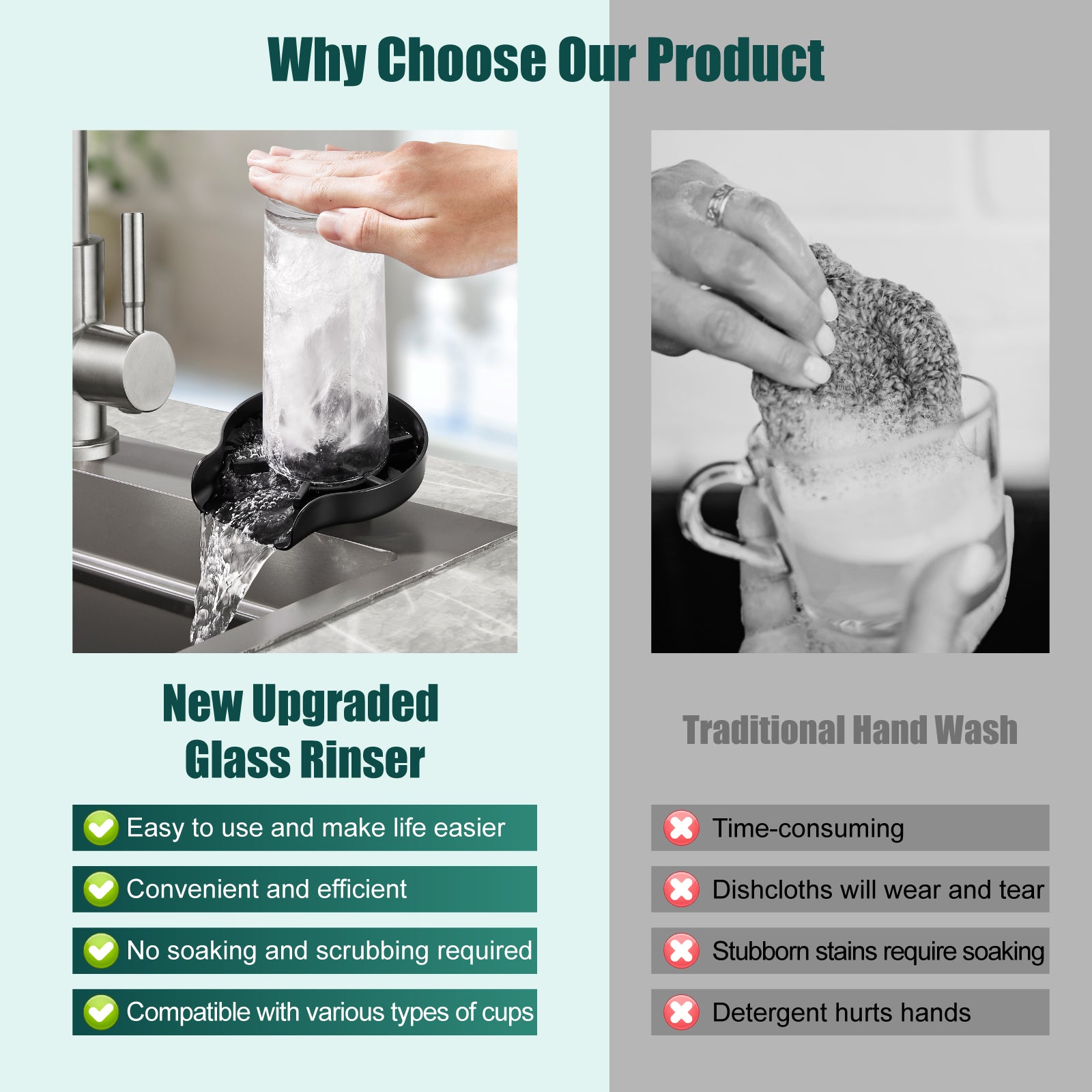 Heyalan Kitchen Sink Glass Rinser, Automatic Faucet Bar Cup Rinser Bottle Washer, Kitchen Sinks Accessories, Cup Cleaner for Bottle, Glass Cleaner Sink Attachment