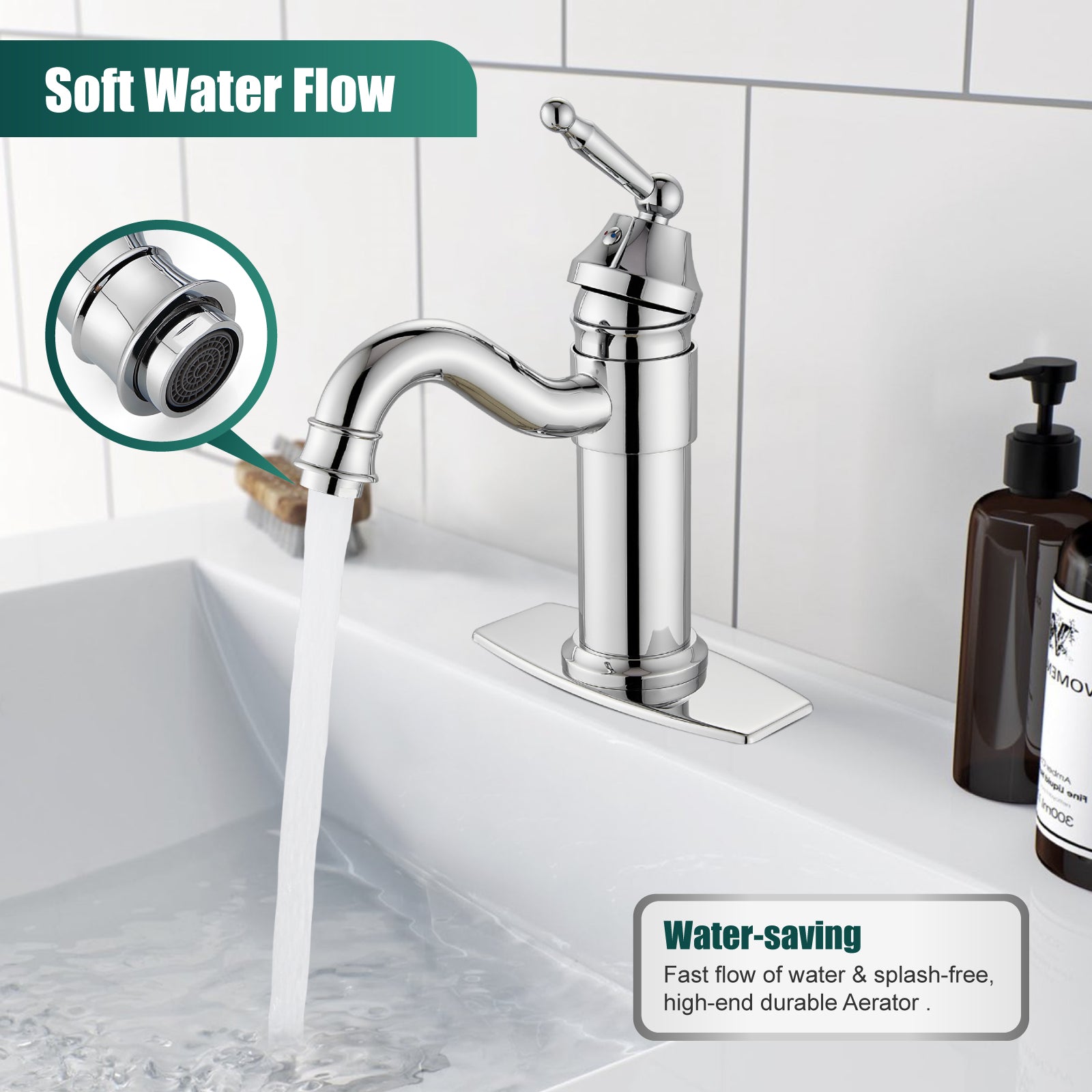 Heyalan Bathroom Sink Faucet Brass One Hole Single Handle Lavatory Fixture Deck Mounted Vanity Vessel Mixer Tap Pop Up Drain Included Hot and Cold Water