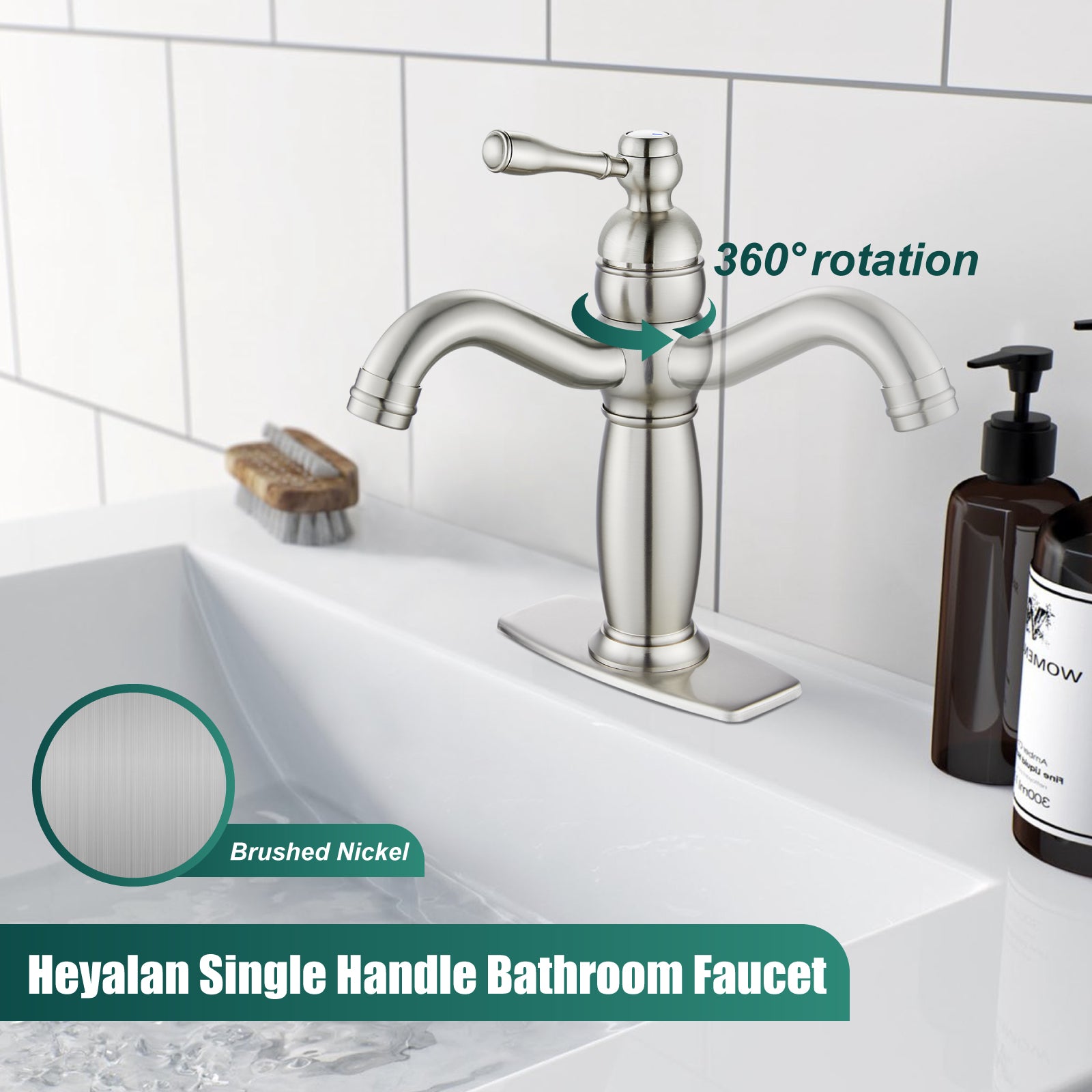 Heyalan Bathroom Lavatory Vessel Sink Faucet Single Hole 1 Lever Vintage Vessel Mixer Tap Retro Hot and Cold Water Solid Brass Pop-up Drain Included Deck Mounted