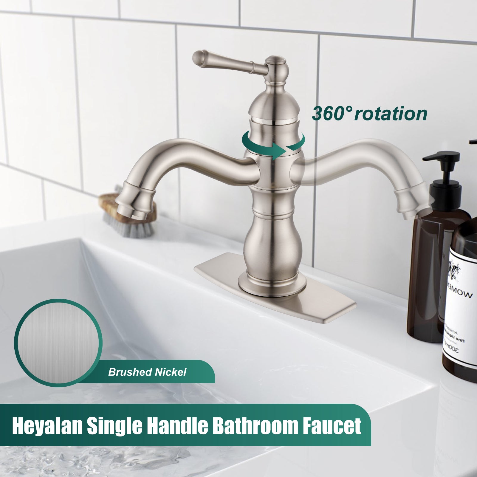Heyalan Bathroom Sink Faucet 1 Handle Single Hole Lavatory Vanity Basin Commercial Mixer Tap Deck Mount Pop Up Drain Include