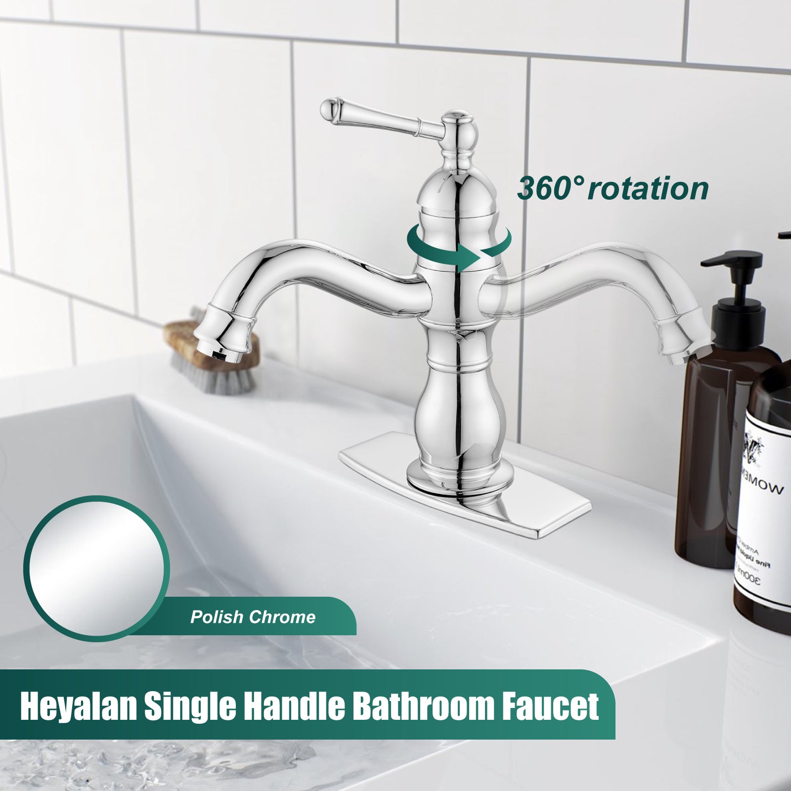 Heyalan Bathroom Sink Faucet 1 Handle Single Hole Lavatory Vanity Basin Commercial Mixer Tap Deck Mount Pop Up Drain Include