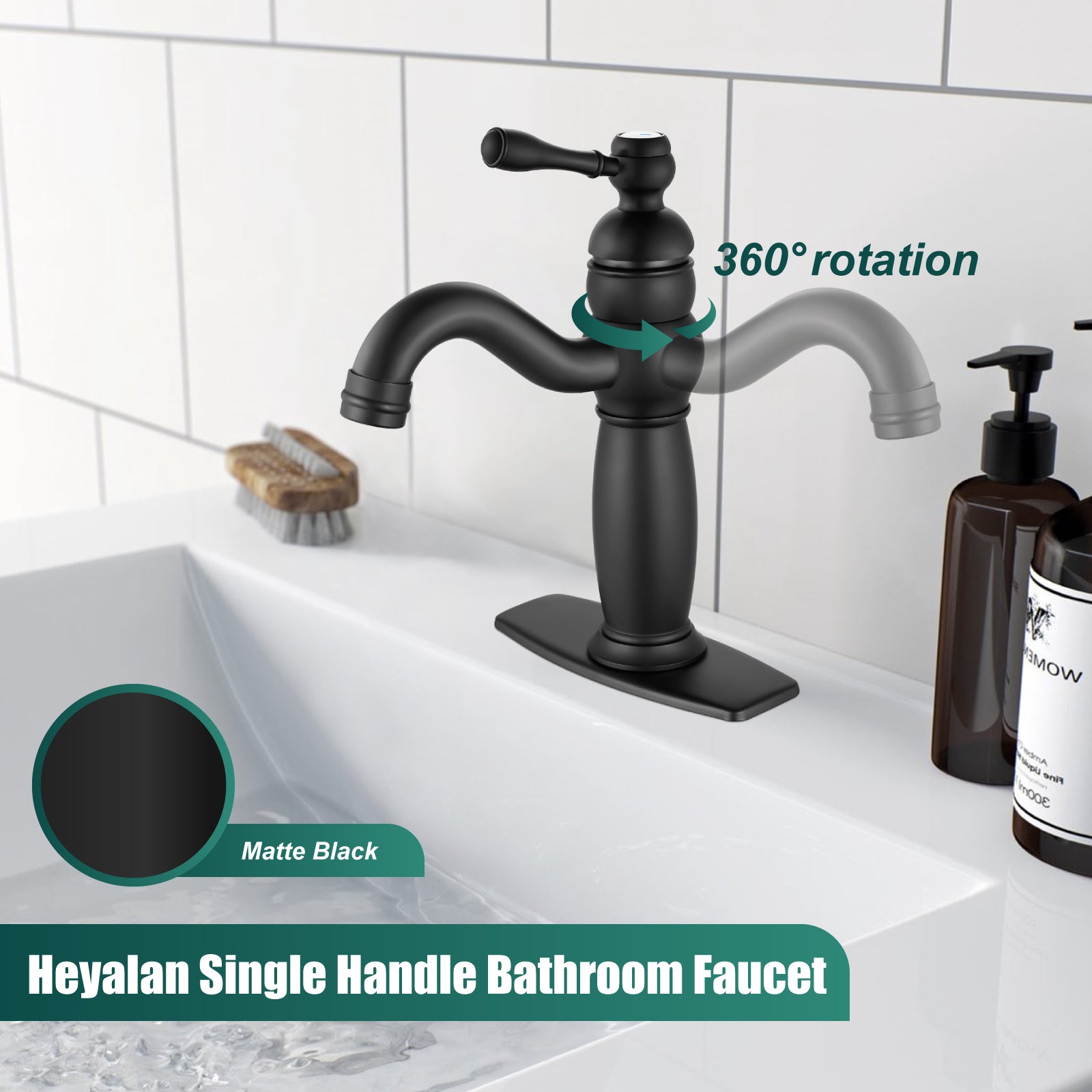 Heyalan Bathroom Lavatory Vessel Sink Faucet Single Hole 1 Lever Vintage Vessel Mixer Tap Retro Hot and Cold Water Solid Brass Pop-up Drain Included Deck Mounted