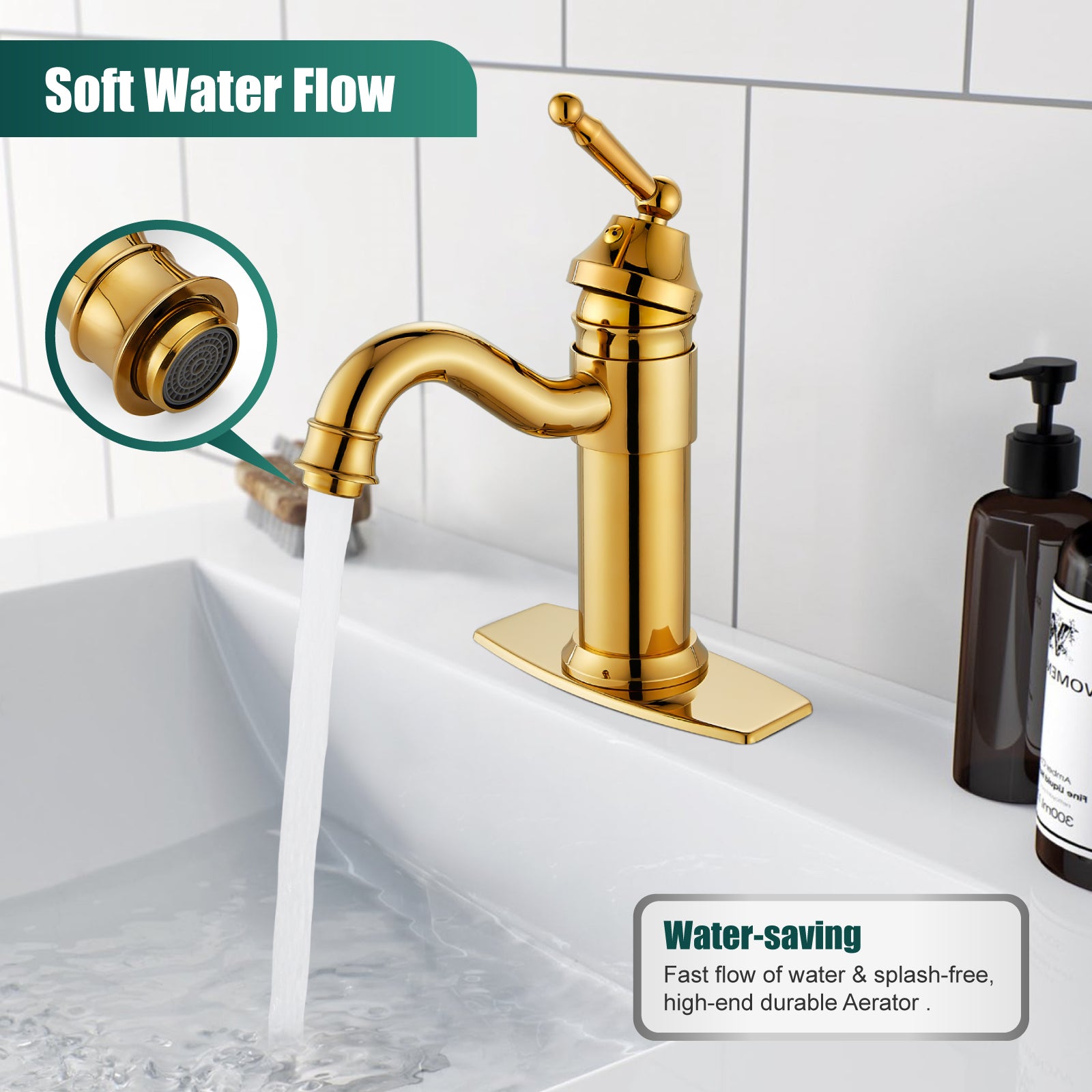 Heyalan Bathroom Sink Faucet Brass One Hole Single Handle Lavatory Fixture Deck Mounted Vanity Vessel Mixer Tap Pop Up Drain Included Hot and Cold Water