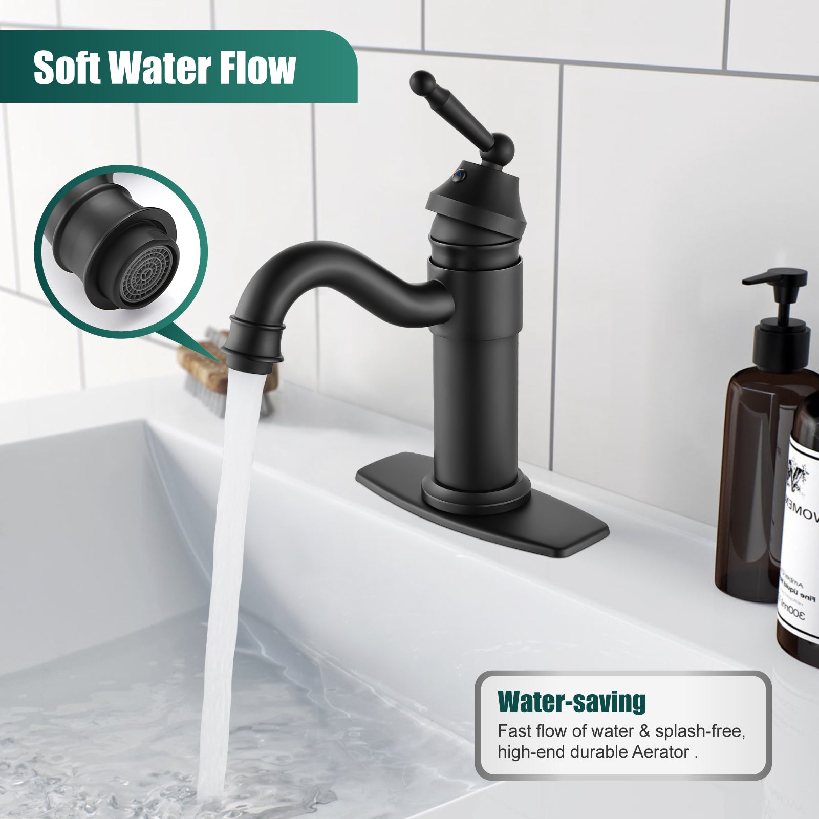 Heyalan Bathroom Sink Faucet Brass One Hole Single Handle Lavatory Fixture Deck Mounted Vanity Vessel Mixer Tap Pop Up Drain Included Hot and Cold Water