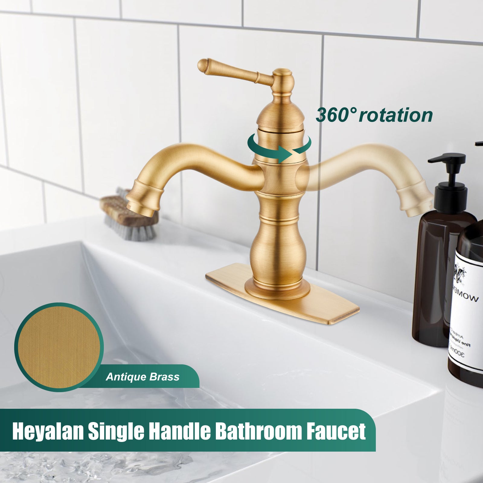 Heyalan Bathroom Sink Faucet 1 Handle Single Hole Lavatory Vanity Basin Commercial Mixer Tap Deck Mount Pop Up Drain Include