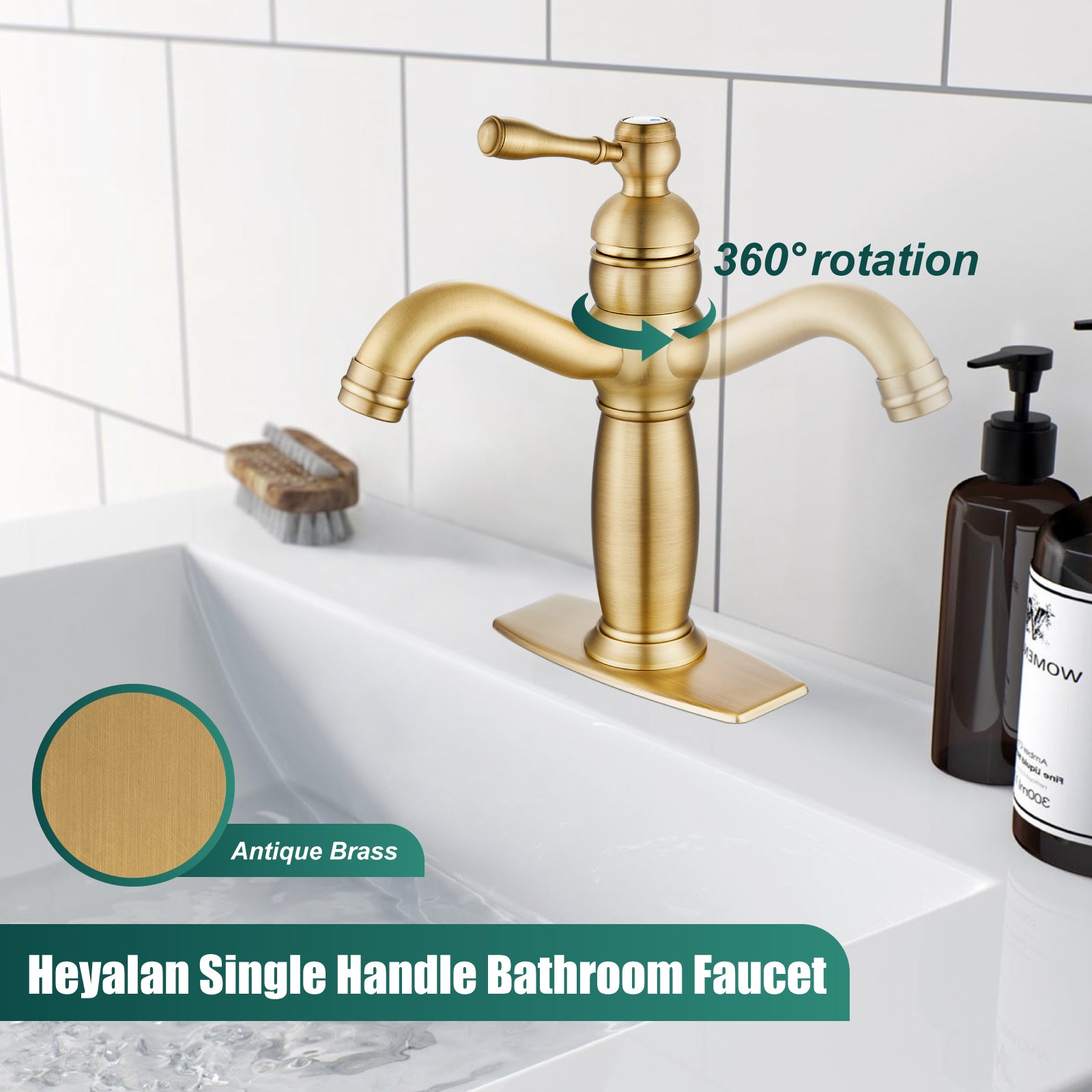 Heyalan Bathroom Lavatory Vessel Sink Faucet Single Hole 1 Lever Vintage Vessel Mixer Tap Retro Hot and Cold Water Solid Brass Pop-up Drain Included Deck Mounted