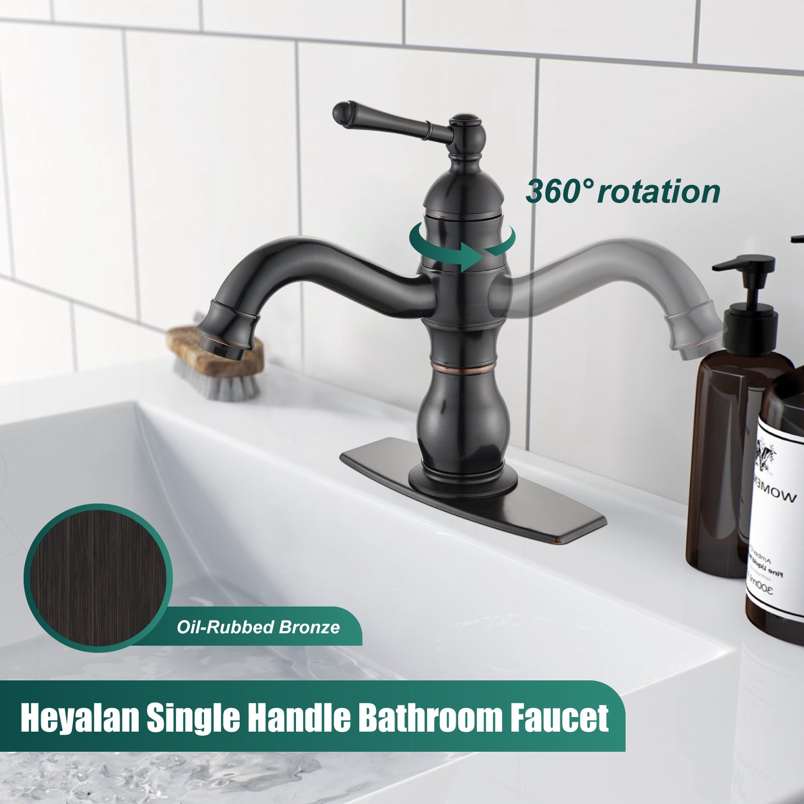 Heyalan Bathroom Sink Faucet 1 Handle Single Hole Lavatory Vanity Basin Commercial Mixer Tap Deck Mount Pop Up Drain Include