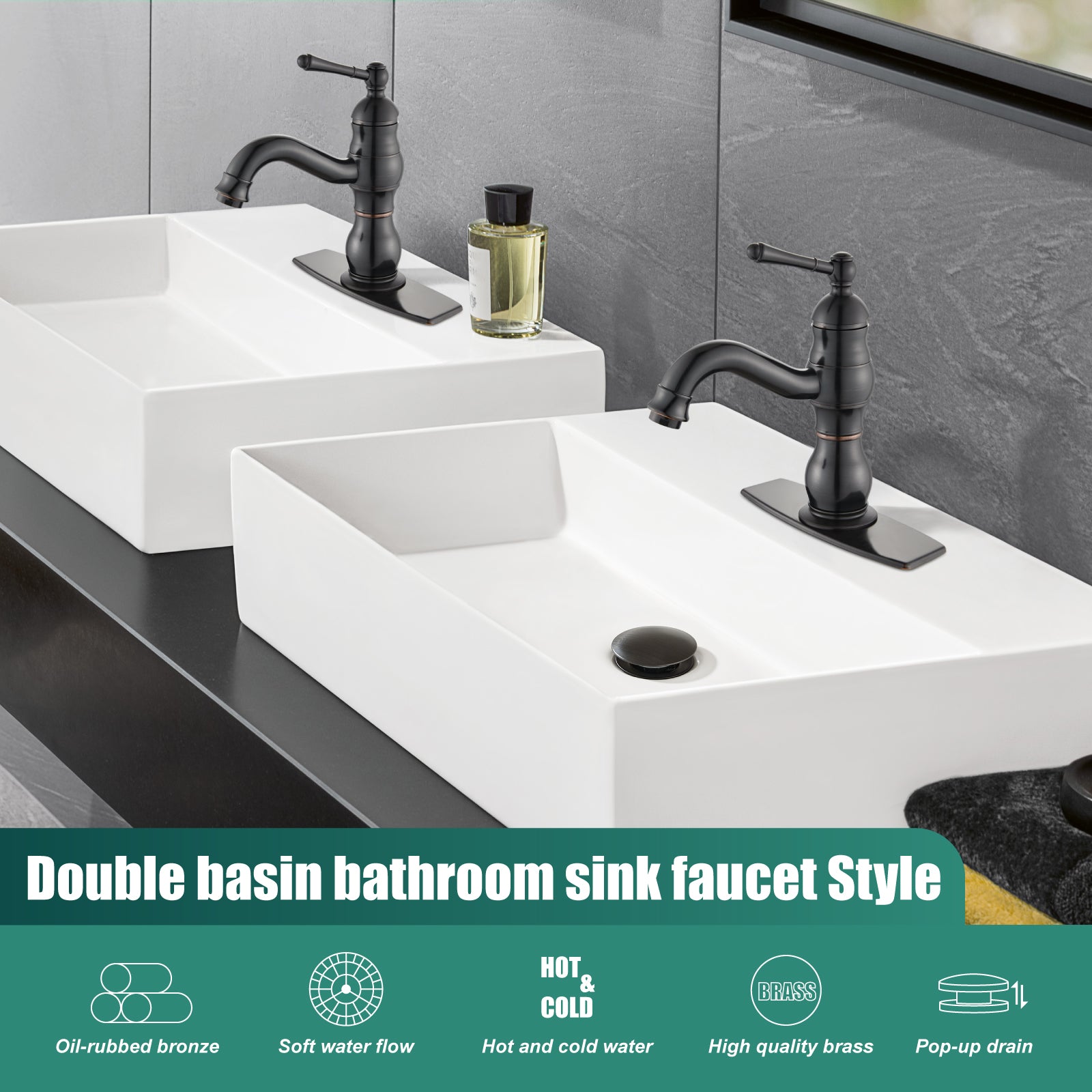 Heyalan Bathroom Sink Faucet 1 Handle Single Hole Lavatory Vanity Basin Commercial Mixer Tap Deck Mount Pop Up Drain Include