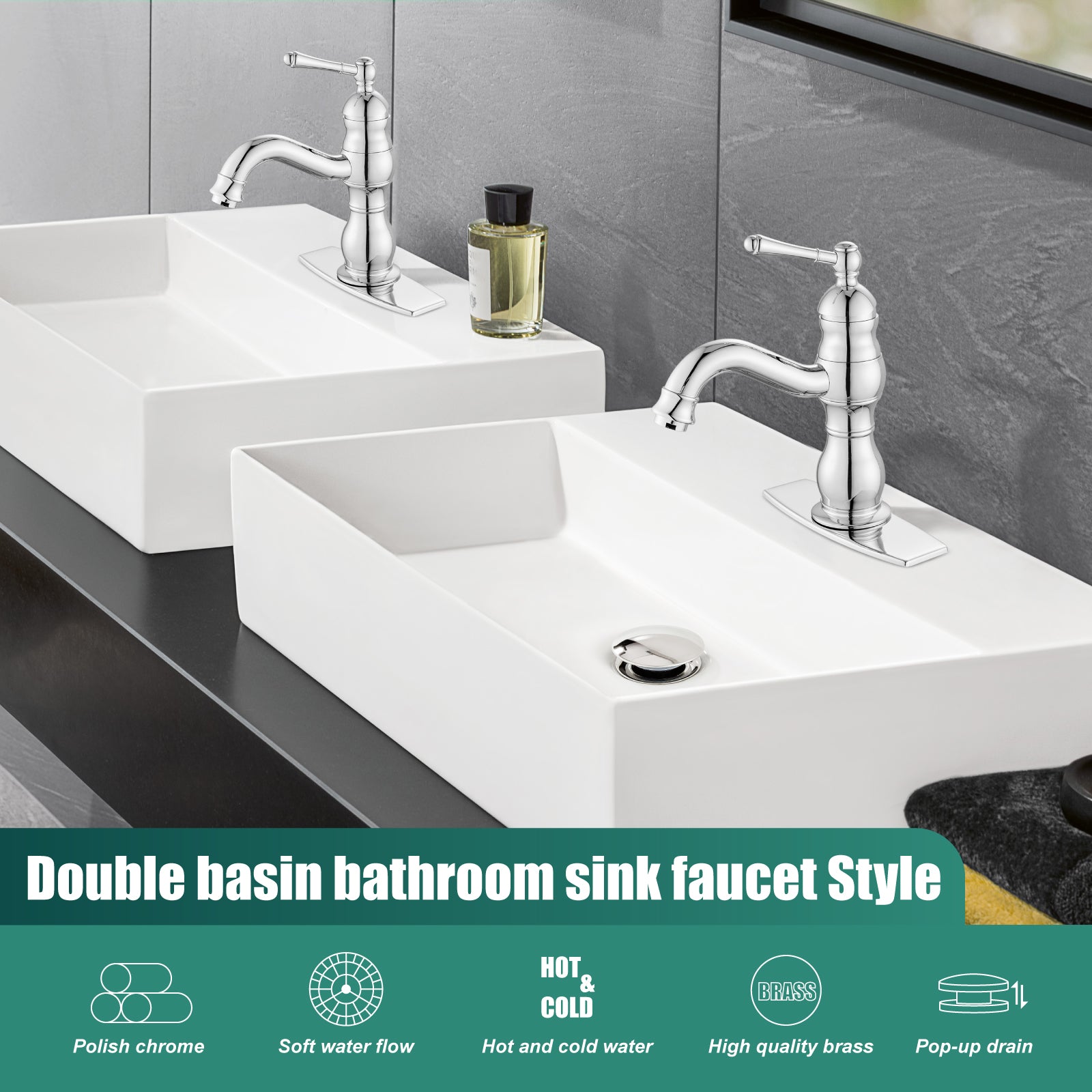 Heyalan Bathroom Sink Faucet 1 Handle Single Hole Lavatory Vanity Basin Commercial Mixer Tap Deck Mount Pop Up Drain Include